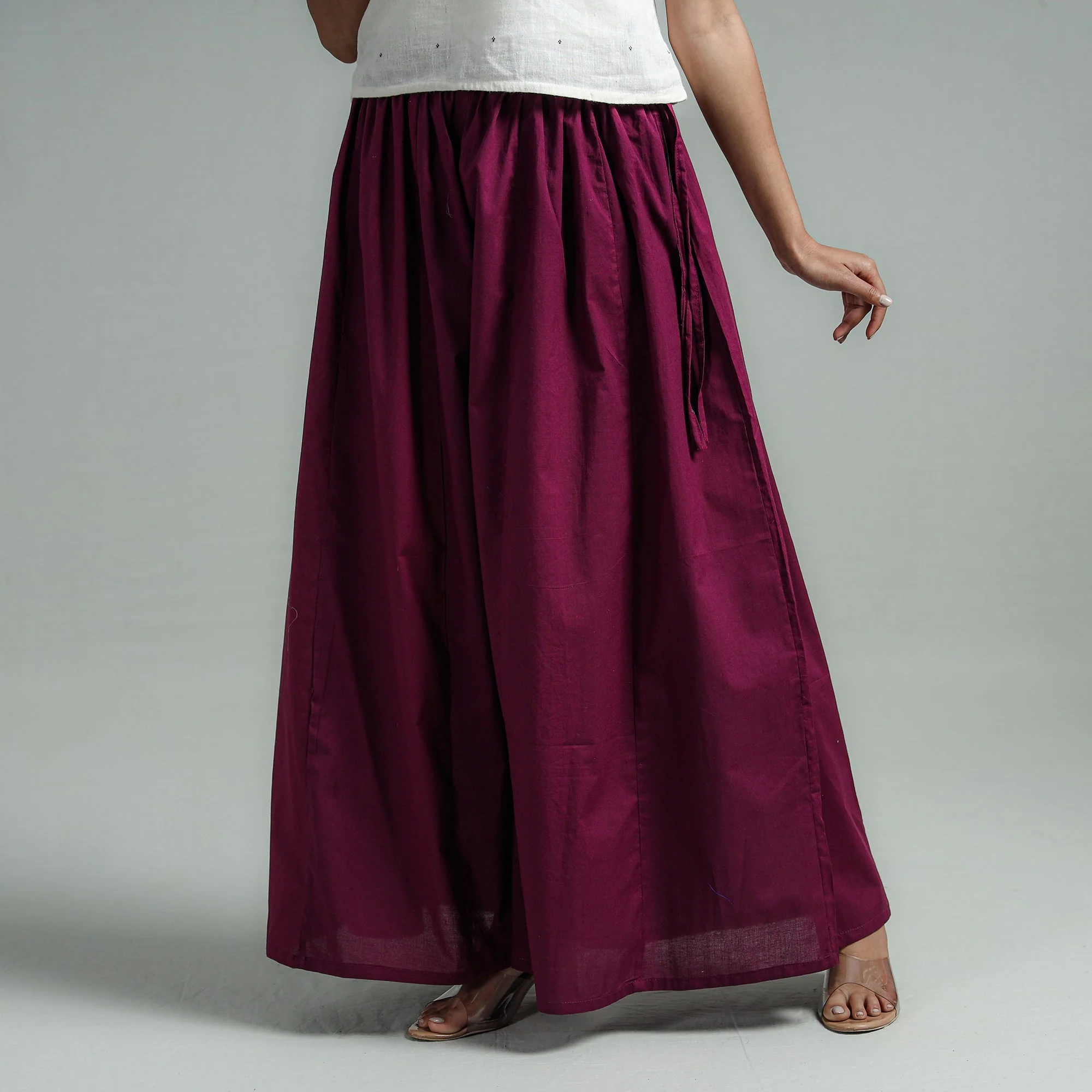 Dark Purple - Plain Dyed Cotton Flared Palazzo - Image 4