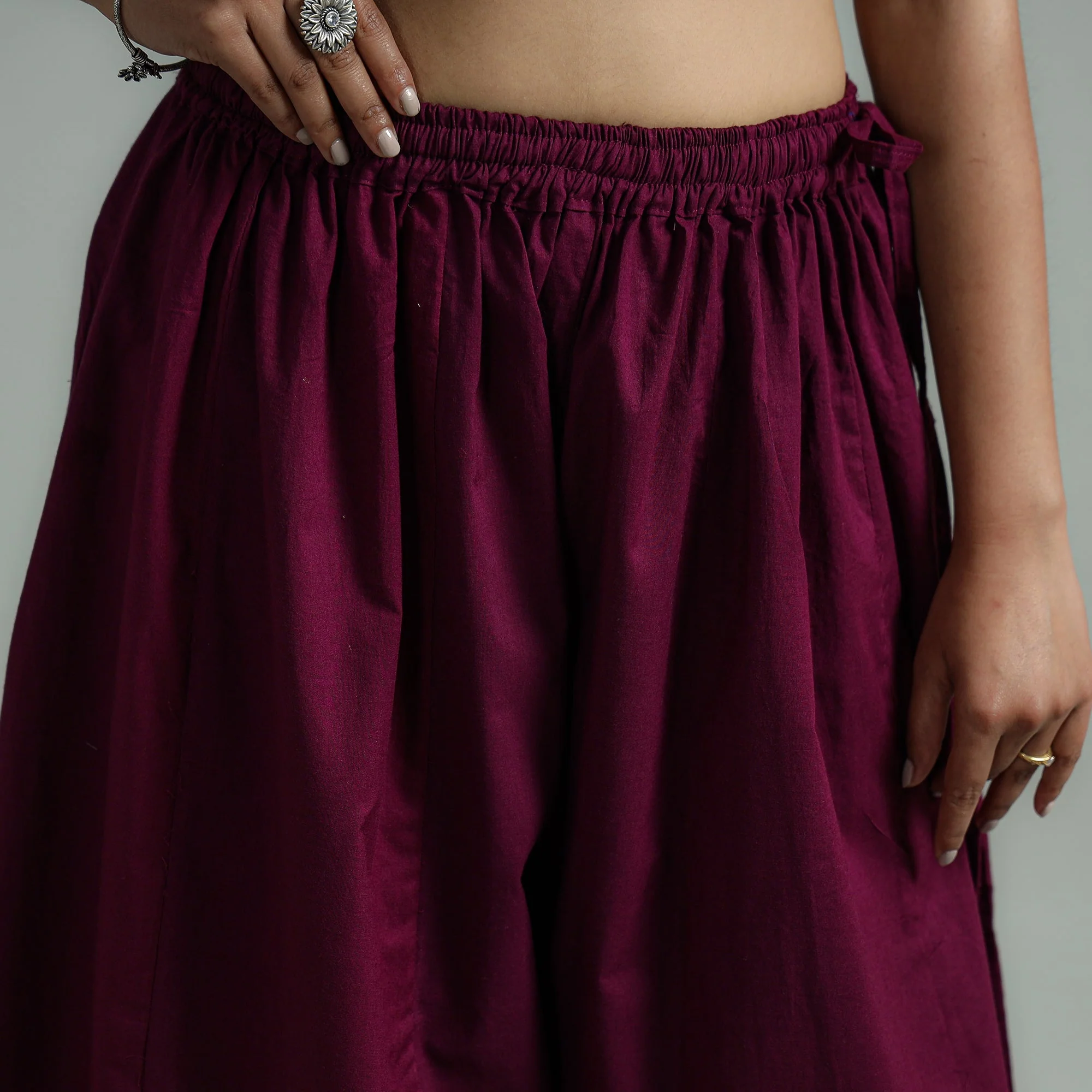 Dark Purple - Plain Dyed Cotton Flared Palazzo - Image 6