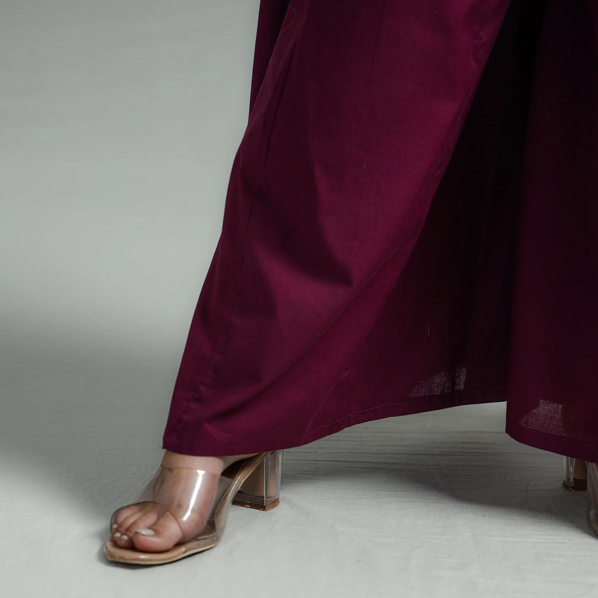 Dark Purple - Plain Dyed Cotton Flared Palazzo - Image 8