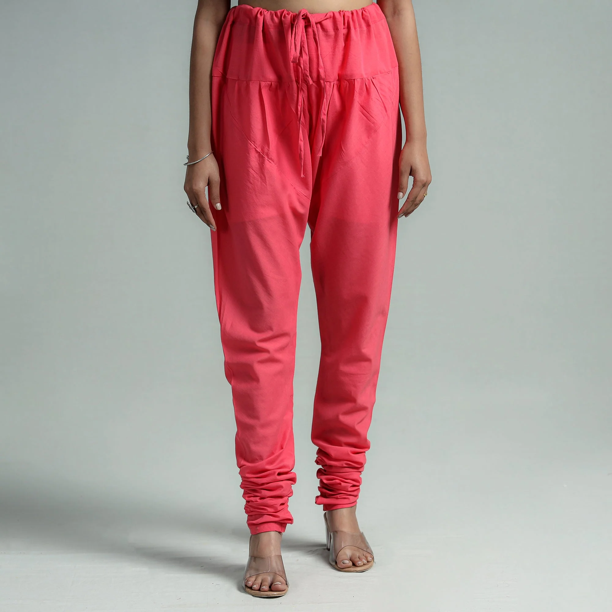 Pink - Plain Dyed Cotton Ankle Length Churidar - Image 2