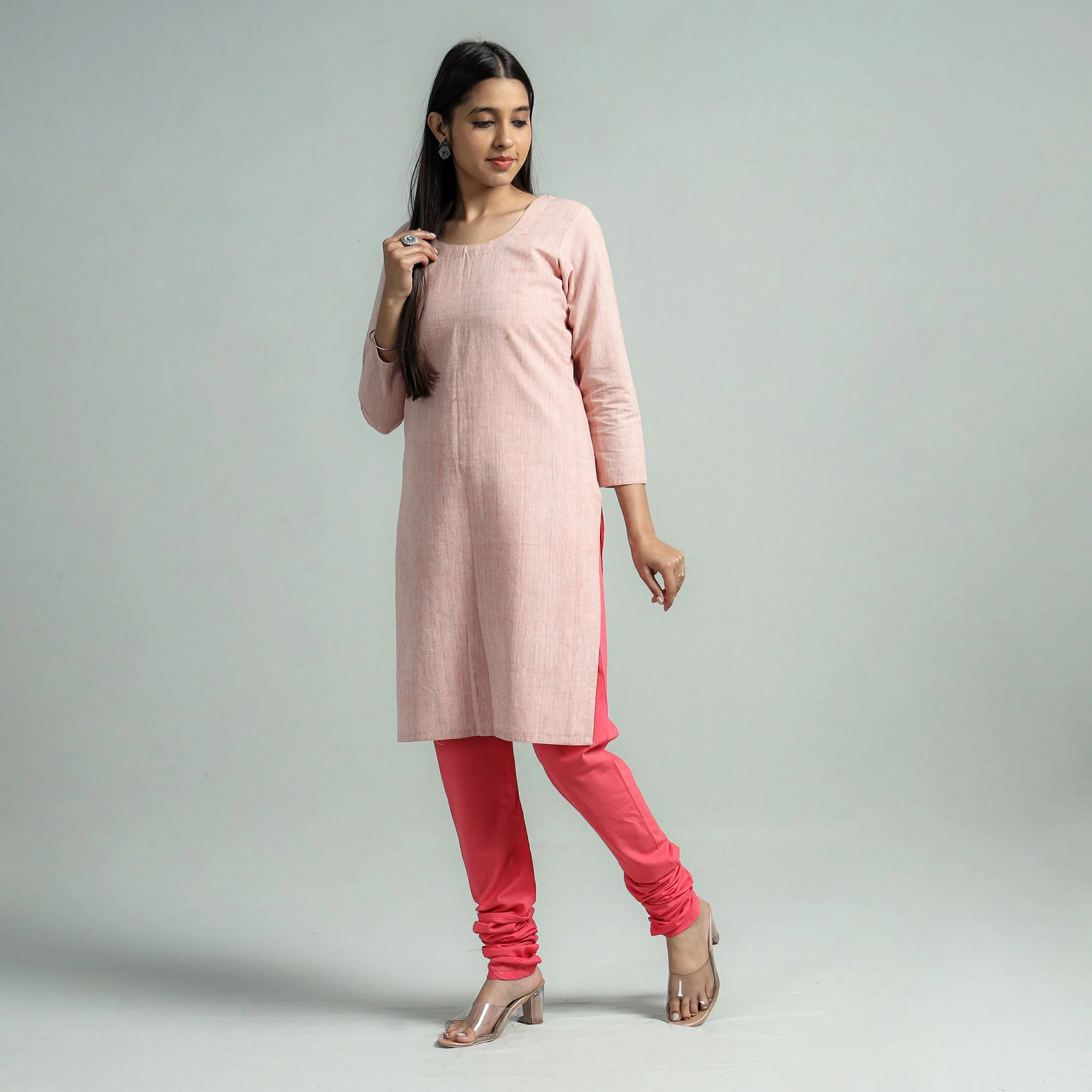 Pink - Plain Dyed Cotton Ankle Length Churidar - Image 5