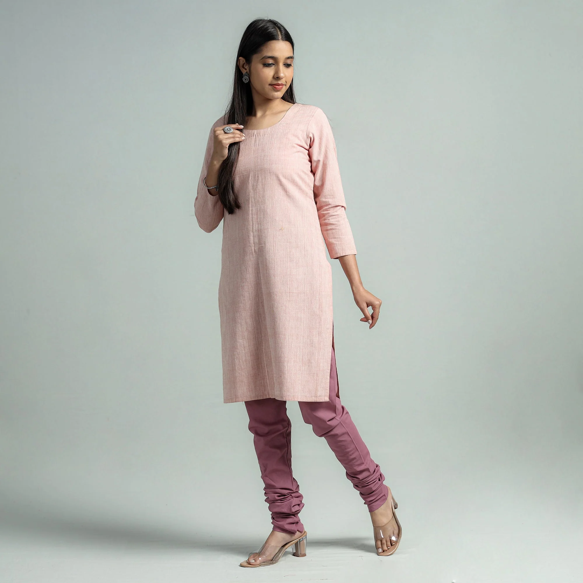 Purple - Plain Dyed Cotton Ankle Length Churidar - Image 5