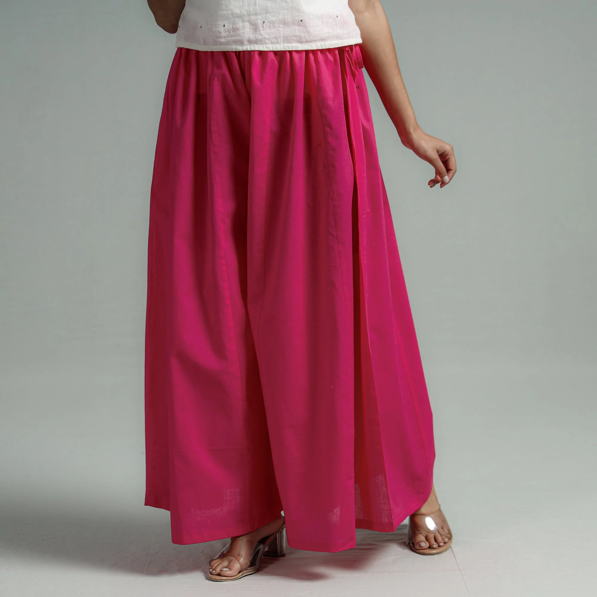Dark Pink - Plain Dyed Cotton Flared Palazzo - Image 4