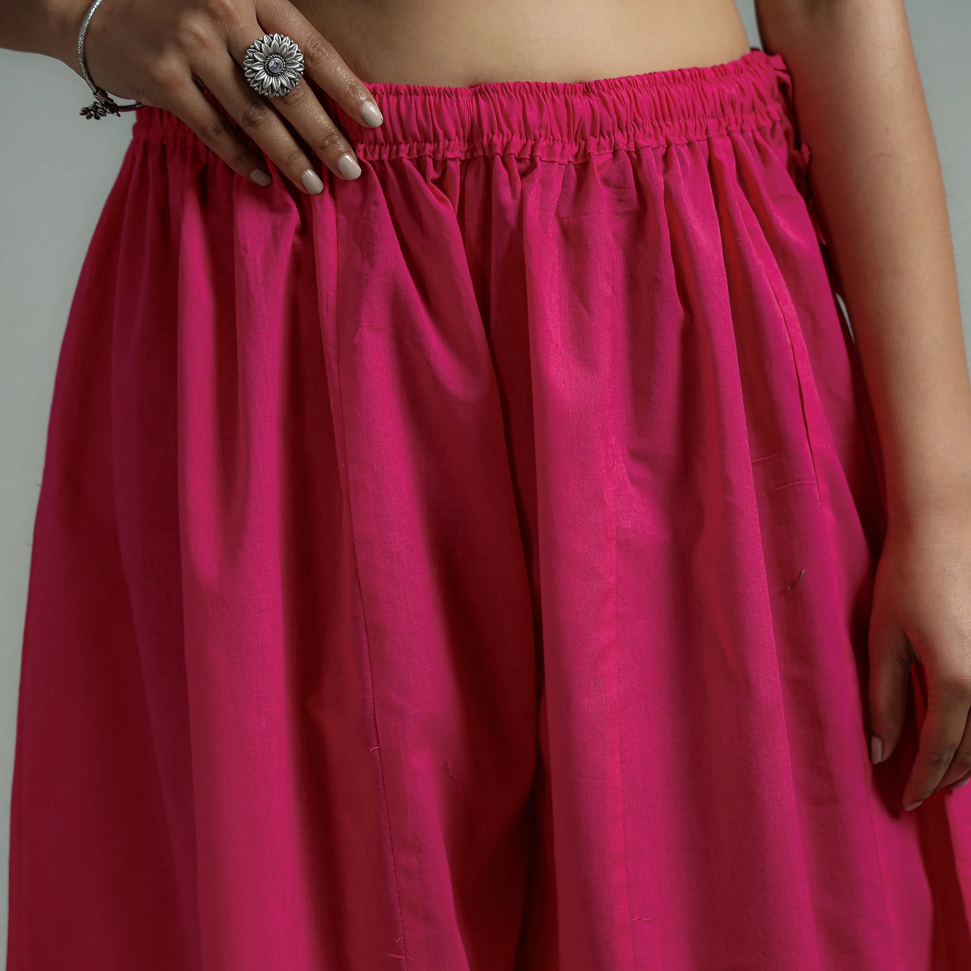 Dark Pink - Plain Dyed Cotton Flared Palazzo - Image 6