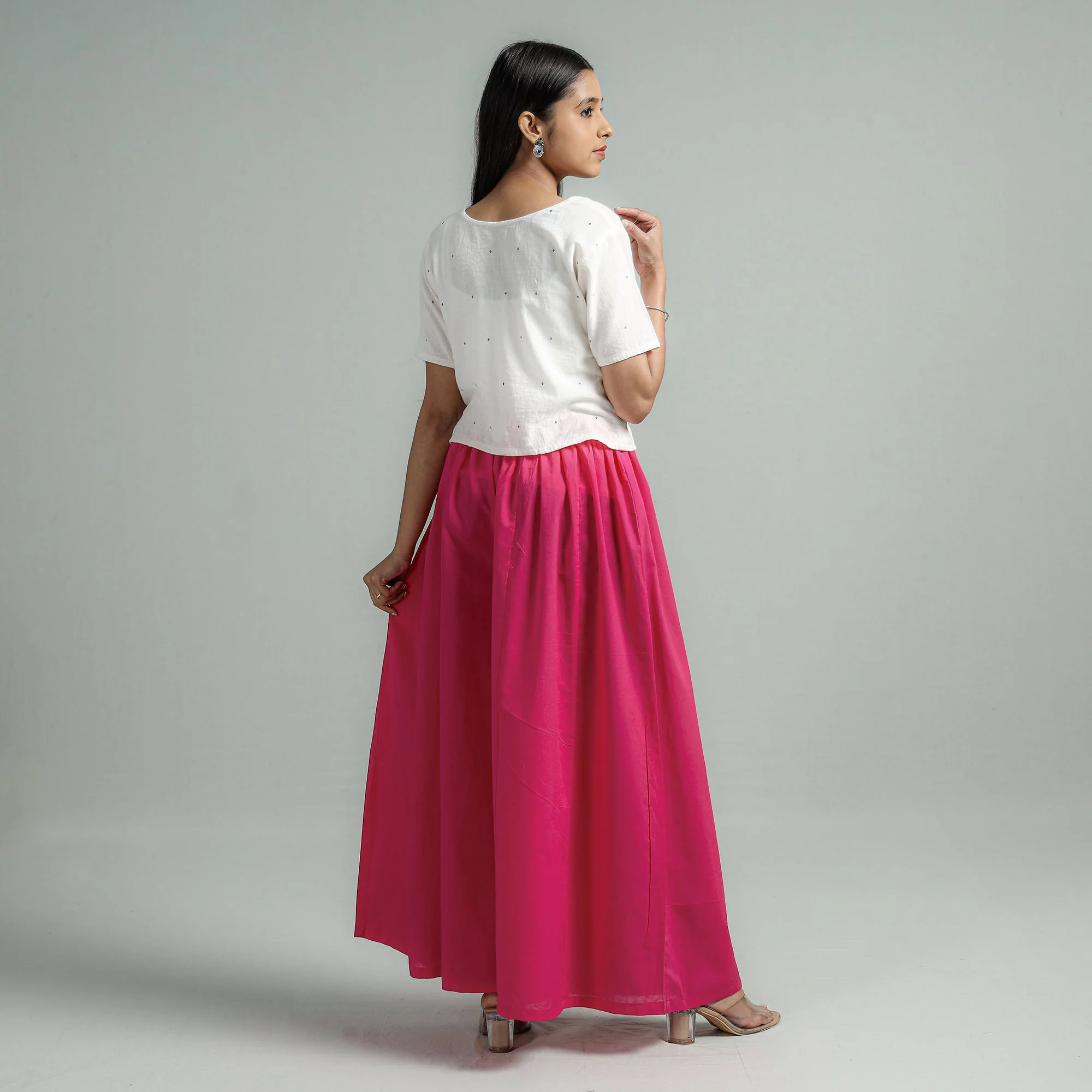 Dark Pink - Plain Dyed Cotton Flared Palazzo - Image 7