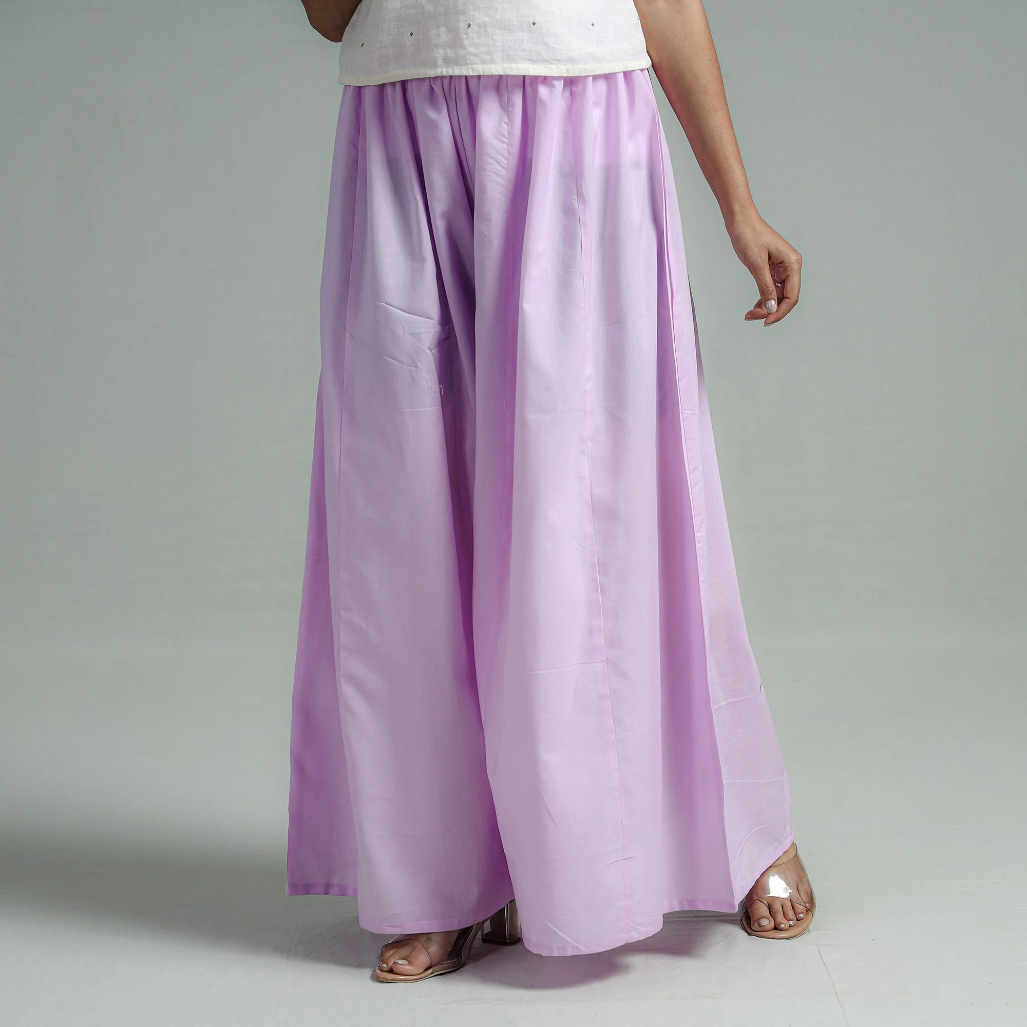 Light Purple - Plain Dyed Cotton Flared Palazzo - Image 4