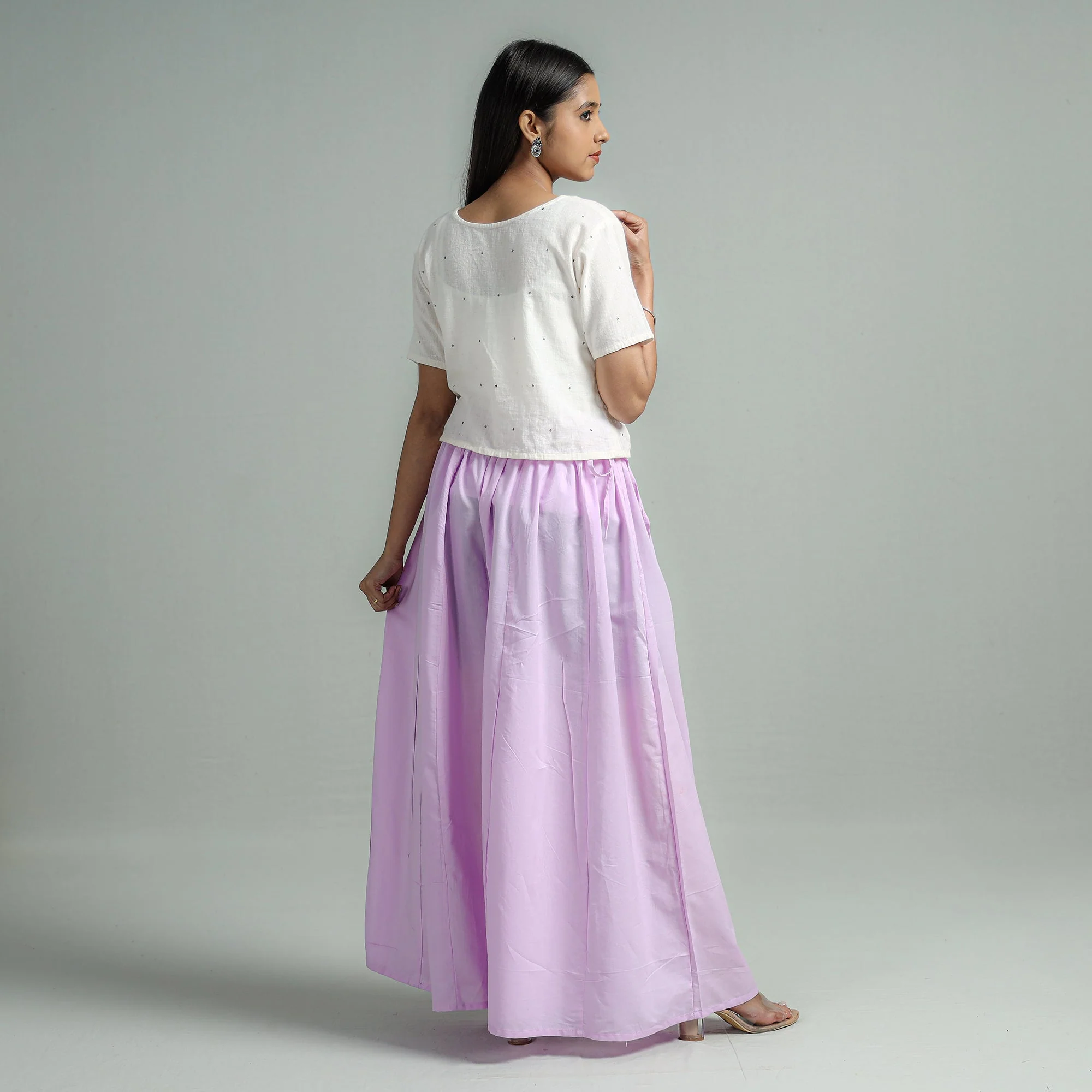 Light Purple - Plain Dyed Cotton Flared Palazzo - Image 7