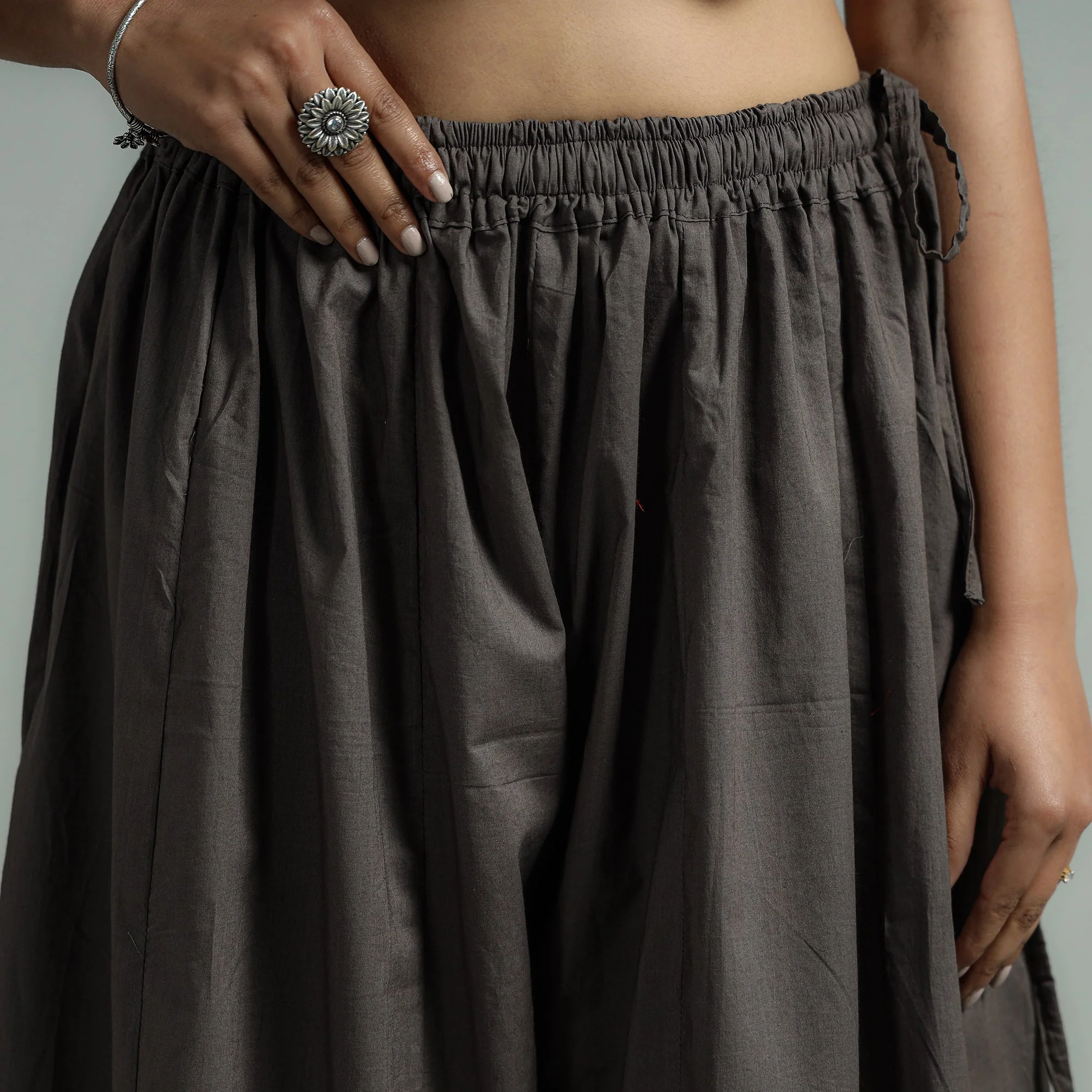 Dark Grey - Plain Dyed Cotton Flared Palazzo - Image 6