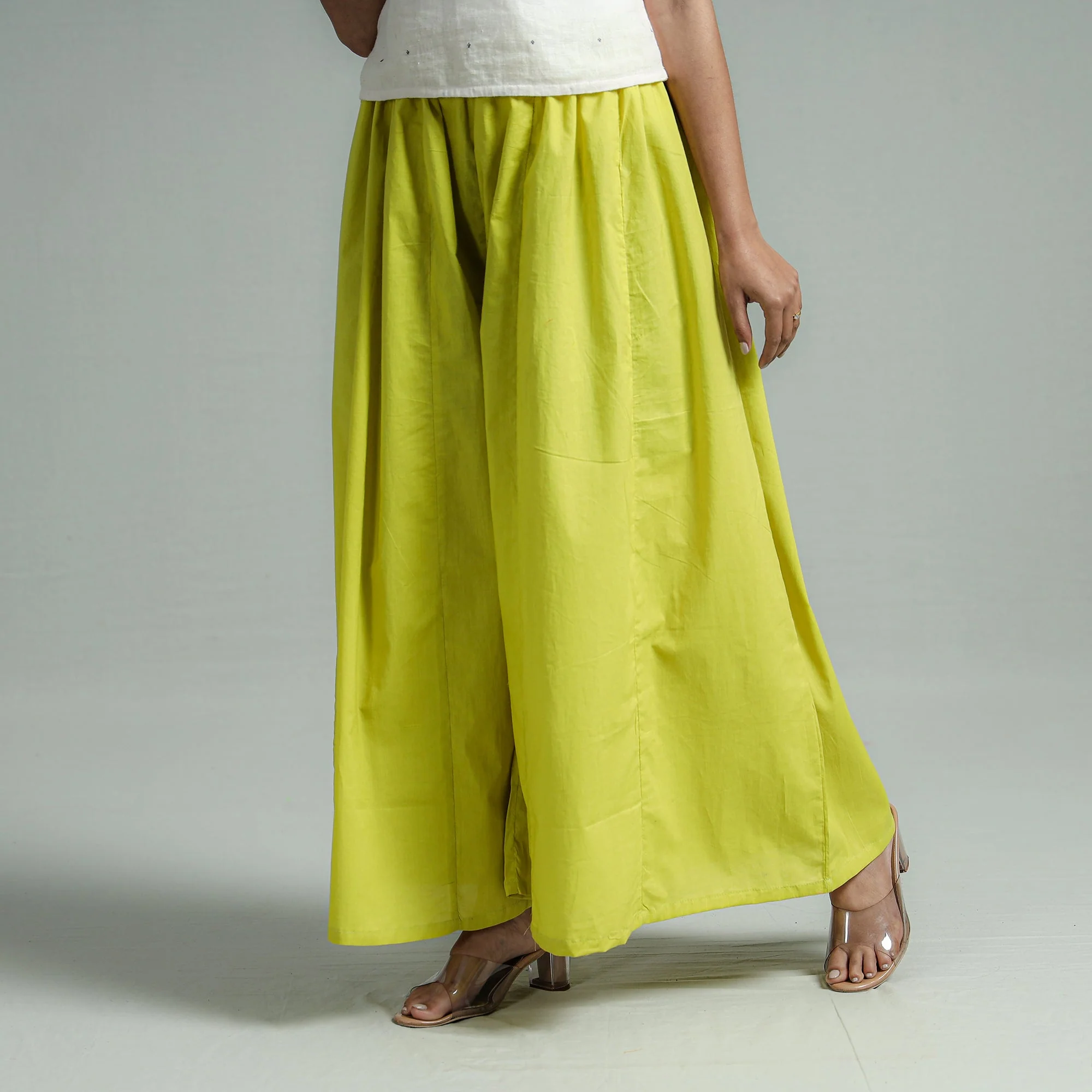 Parrot Green - Plain Dyed Cotton Flared Palazzo - Image 4