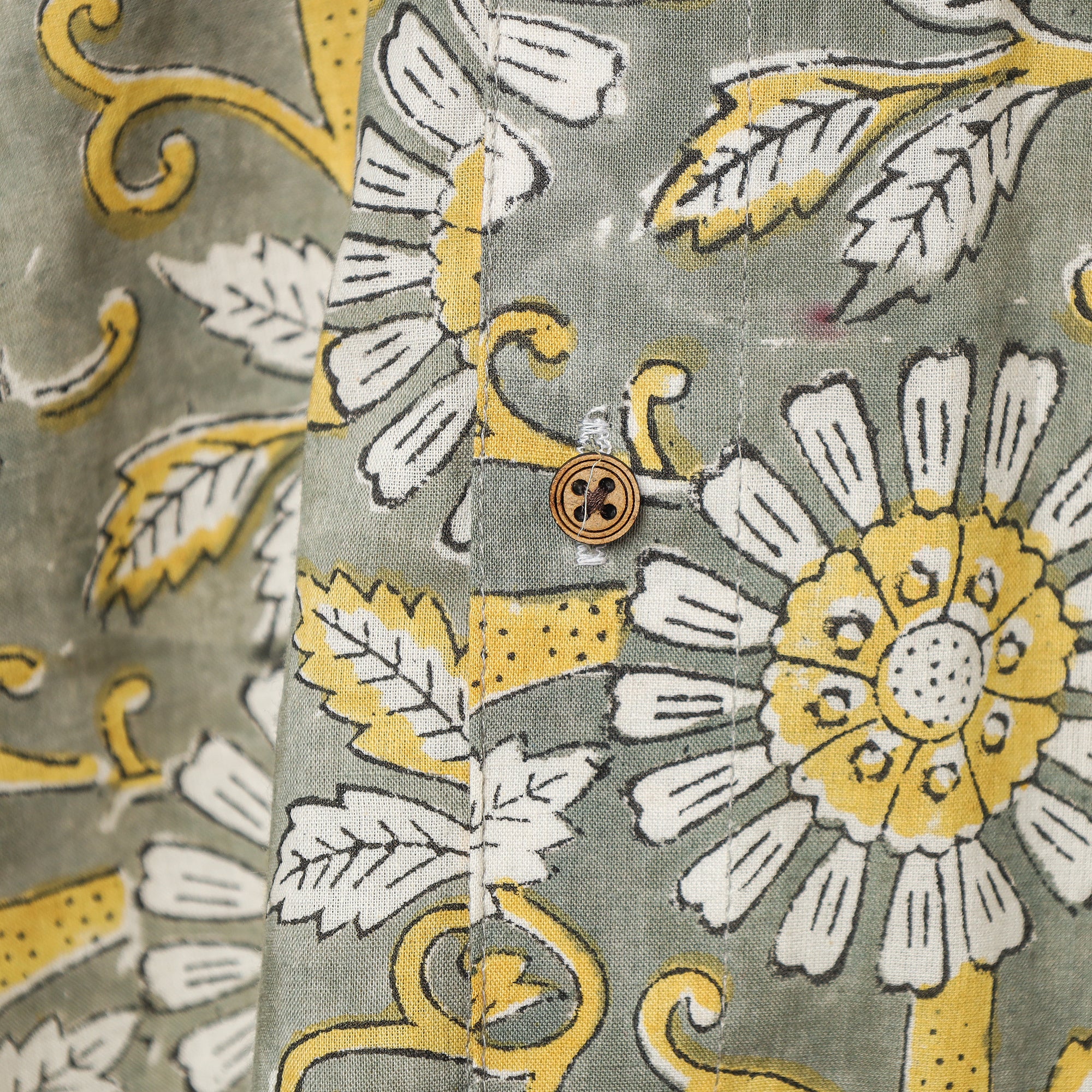 Light Pista Green - Sanganeri Block Printed Cotton Men Half Sleeve Shirt - Image 4