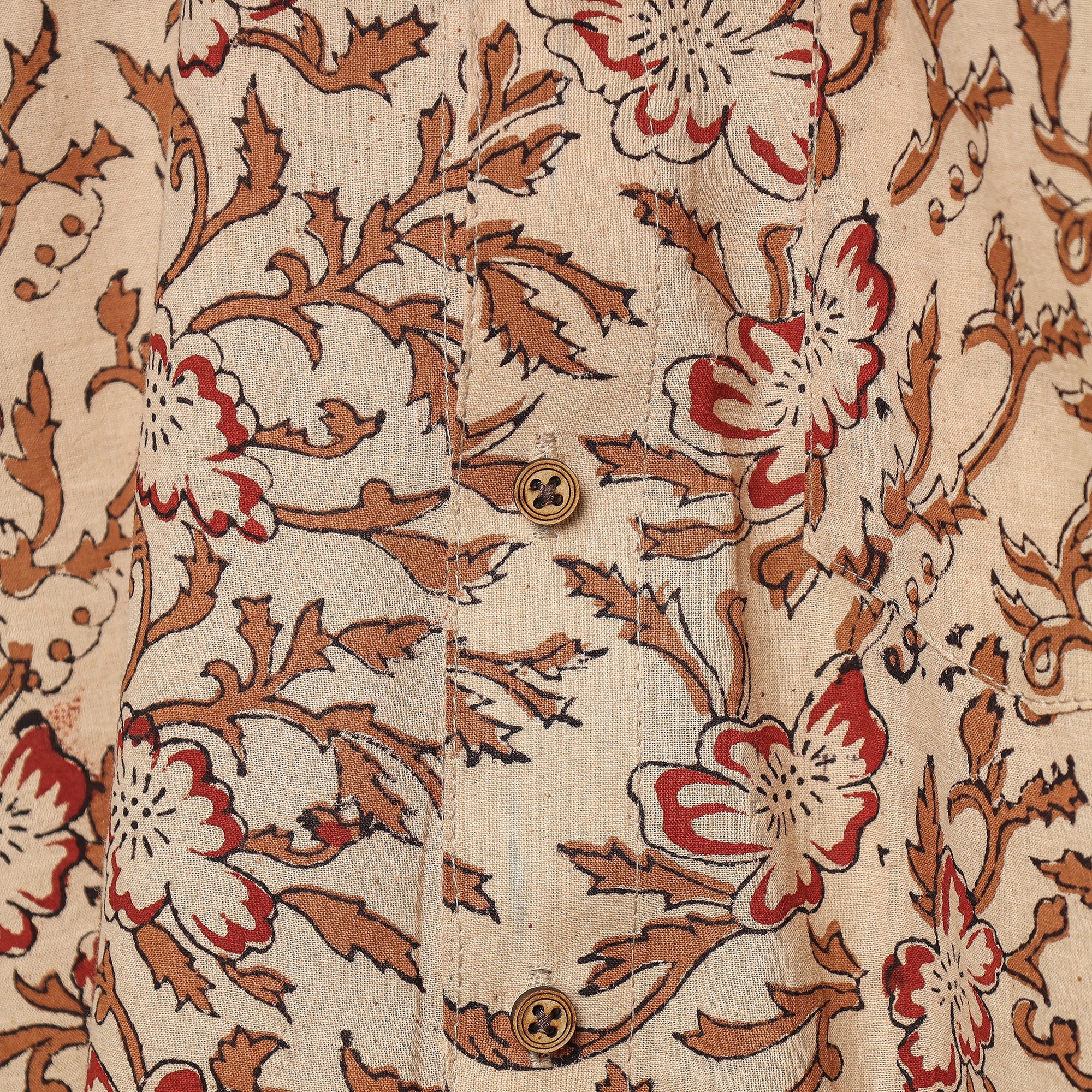 Brown - Sanganeri Block Printed Cotton Men Half Sleeve Shirt - Image 4