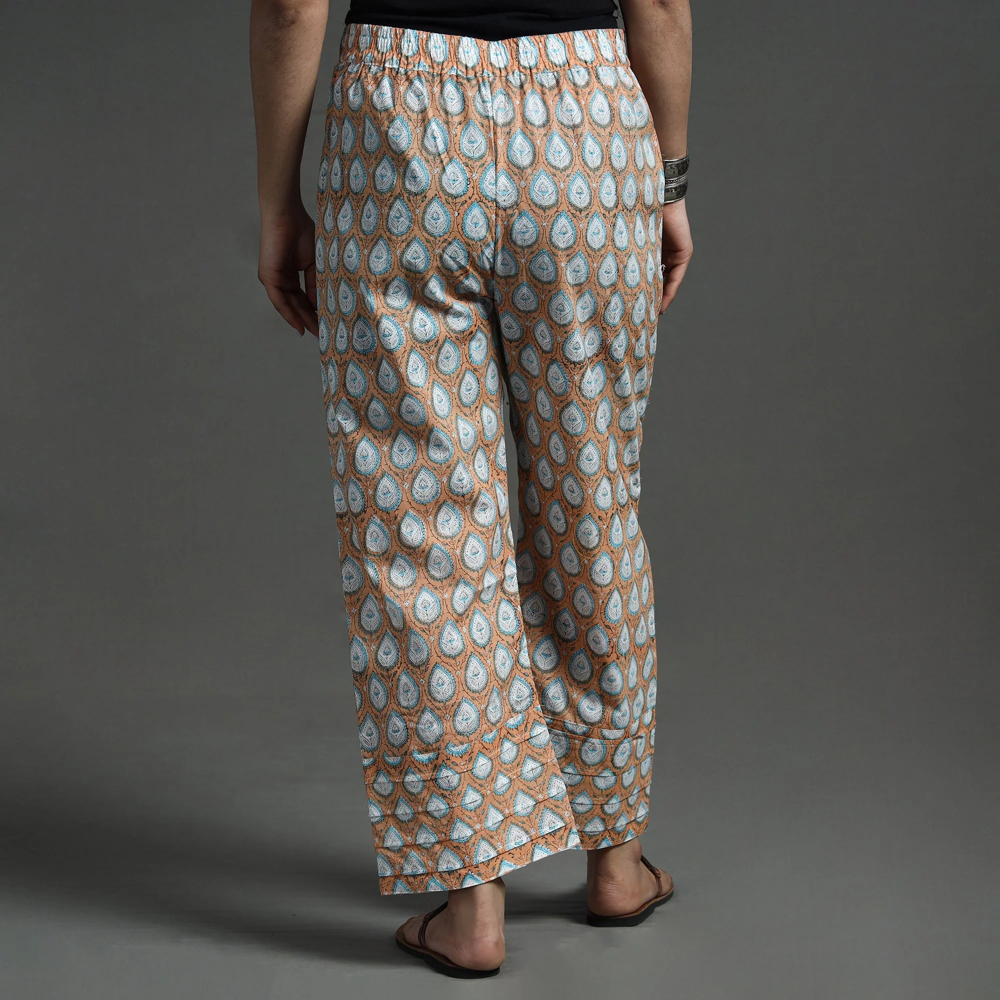 Brown - Sanganeri Block Printed Cotton Elasticated Palazzo - Image 7