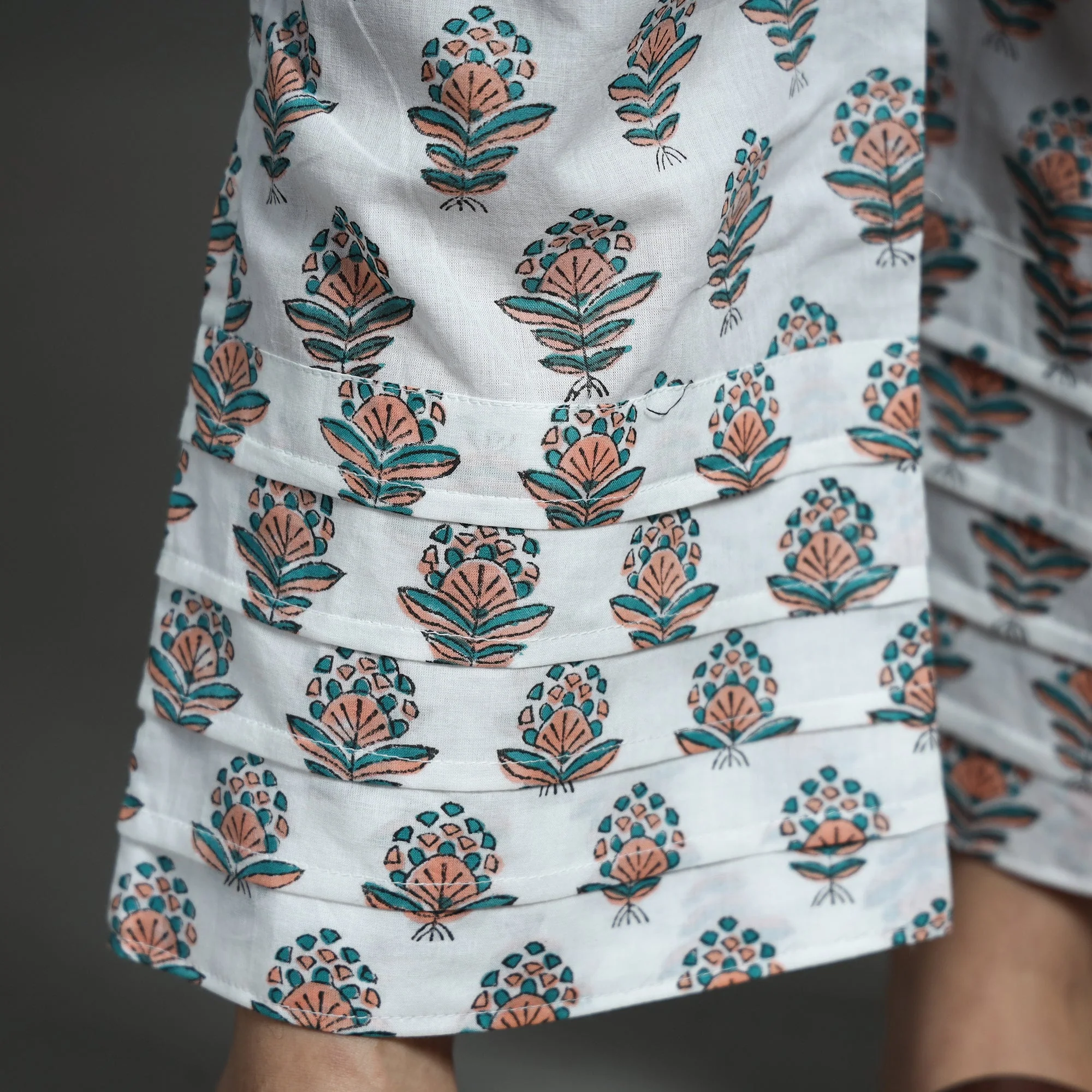 White - Sanganeri Block Printed Cotton Elasticated Palazzo - Image 5