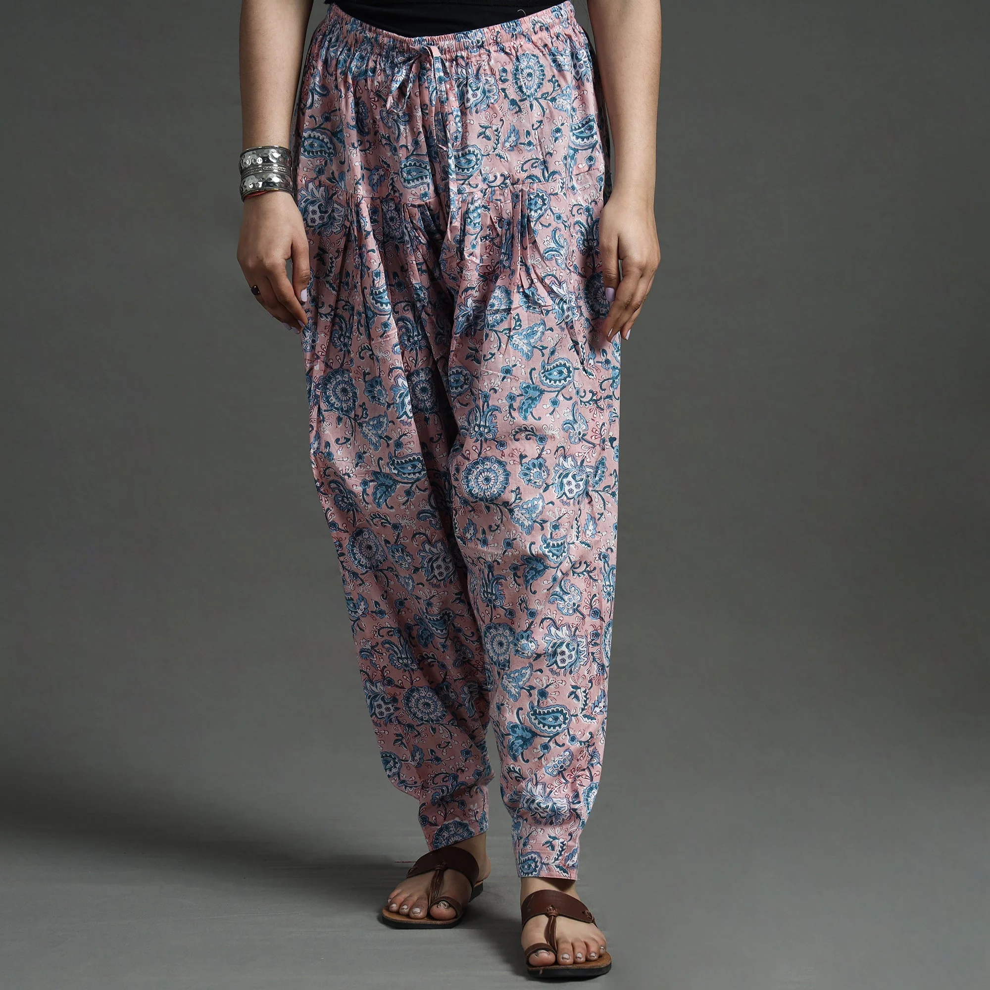 Light Pink - Sanganeri Block Printed Cotton Elasticated Salwar - Image 2