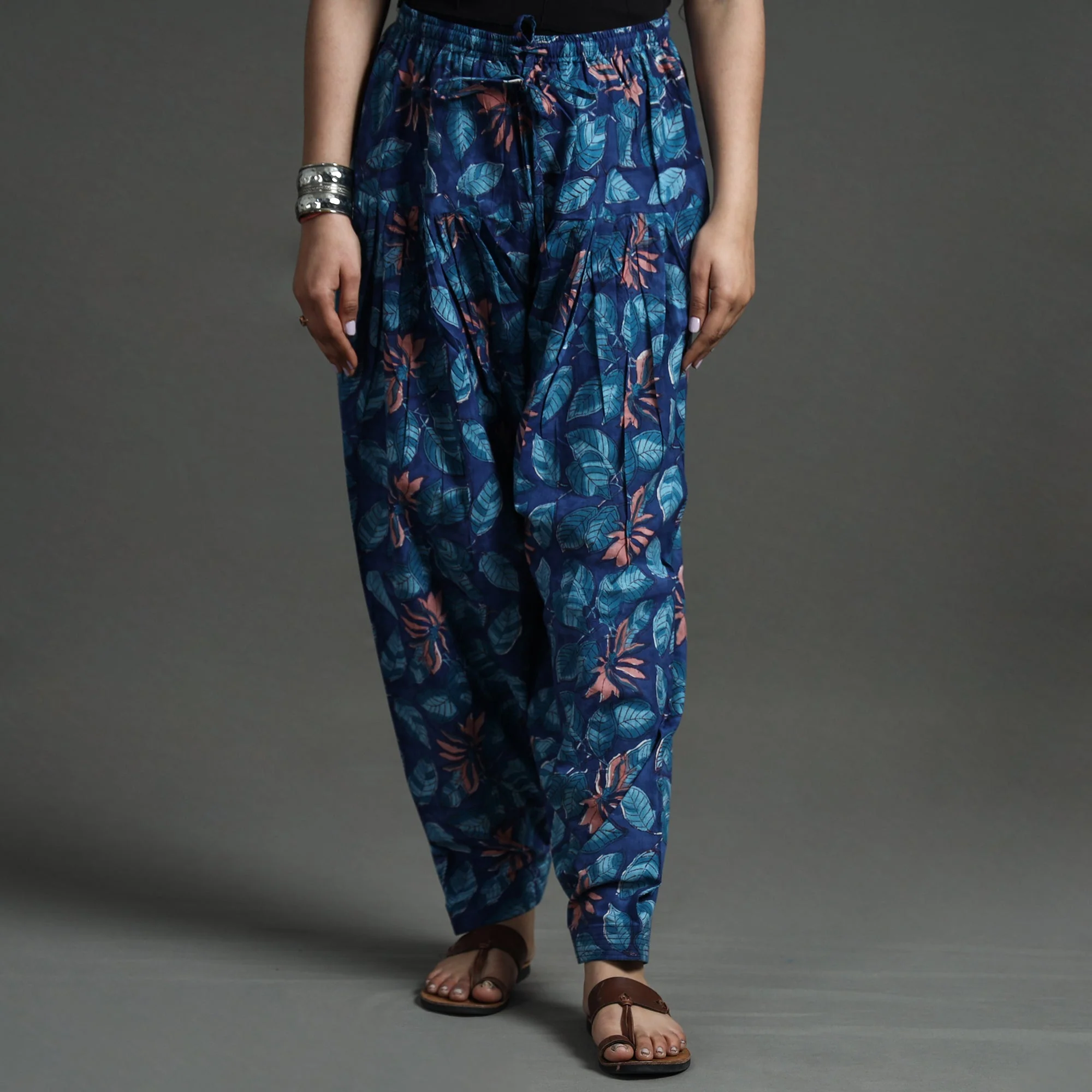 Blue - Sanganeri Block Printed Cotton Elasticated Salwar - Image 2