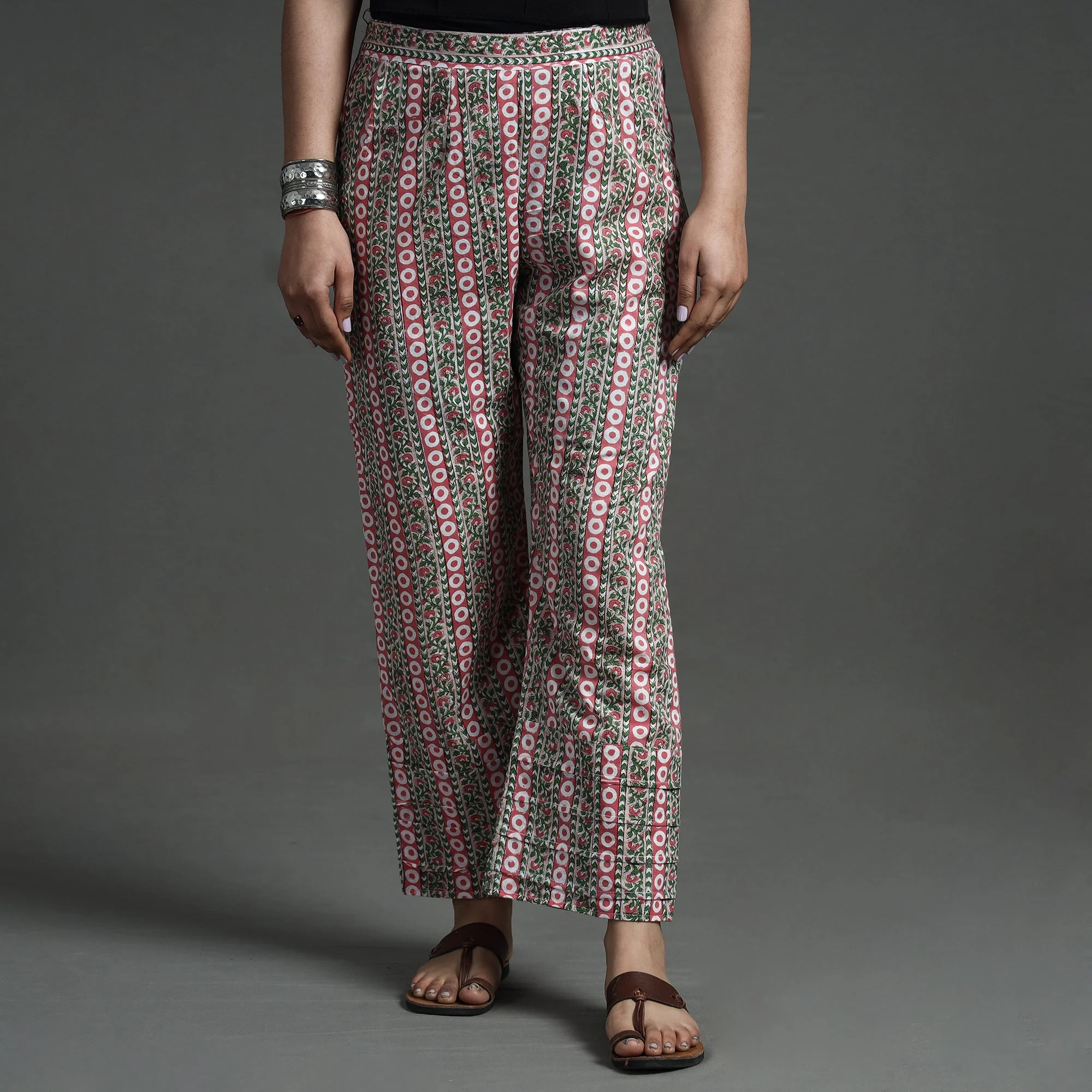 Multicolor - Sanganeri Block Printed Cotton Elasticated Palazzo