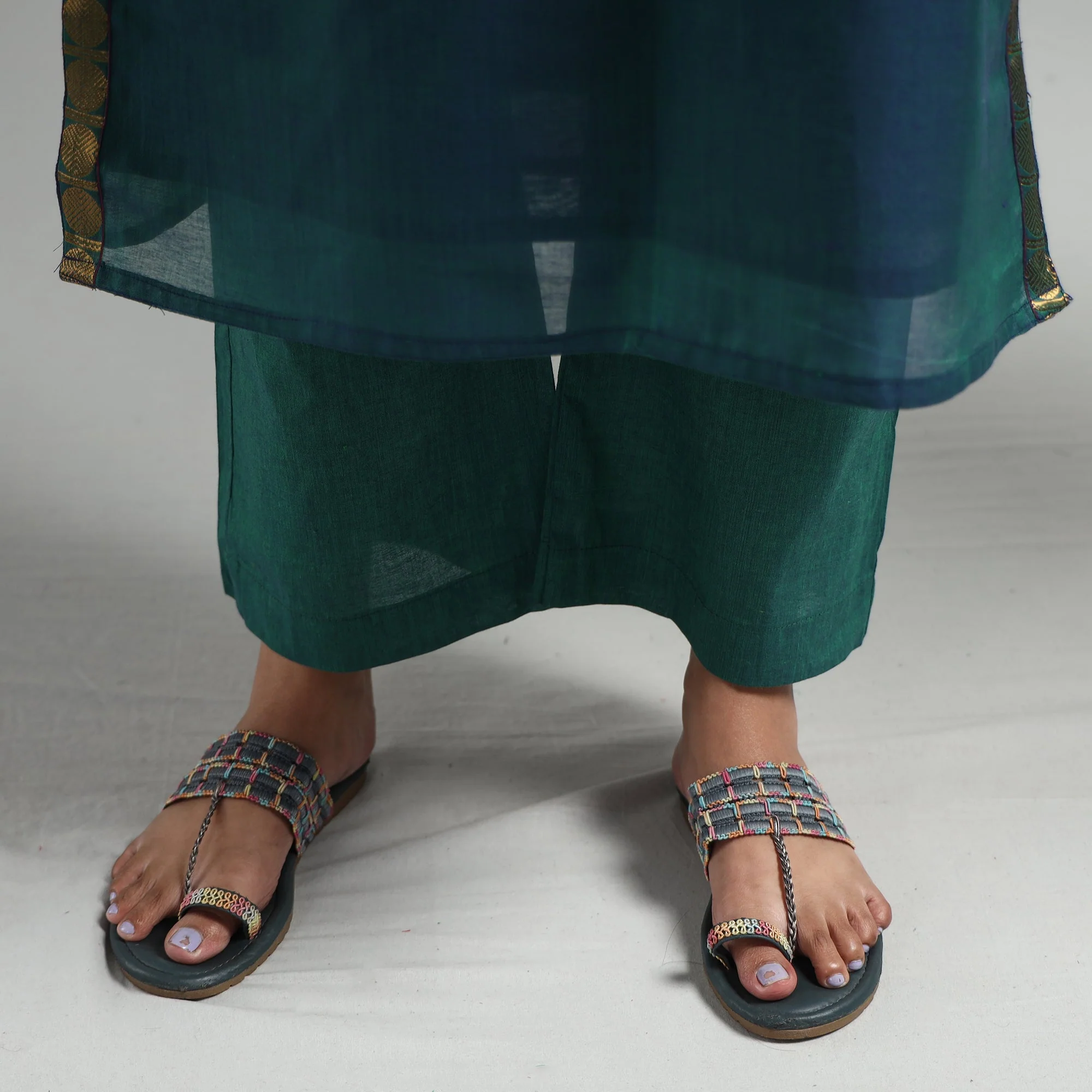 Persian Green - Dharwad Cotton Kurta with Palazzo & Dupatta Set - Image 6