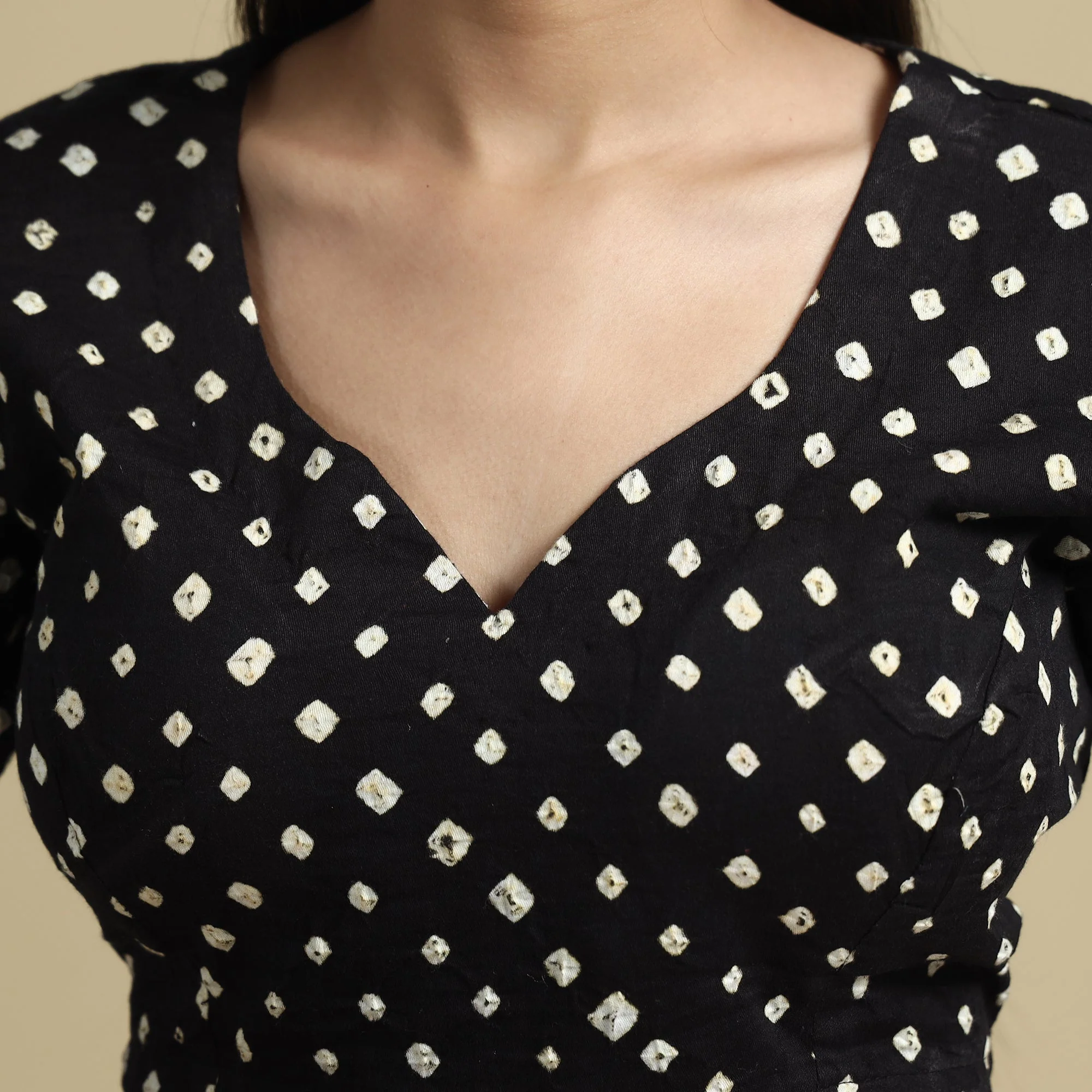 Black - Bandhani Tie-Dye Cotton Stitched Blouse - Image 3