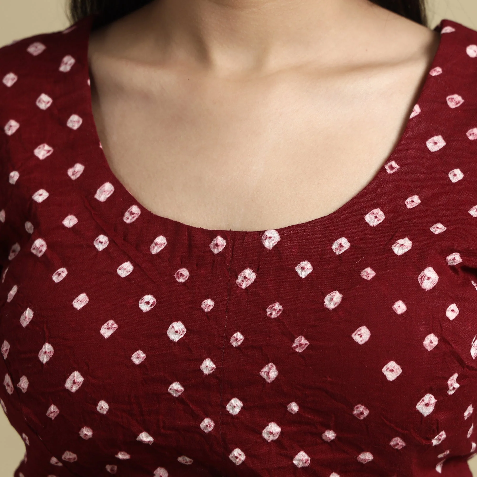 Maroon - Bandhani Tie-Dye Cotton Stitched Blouse - Image 3