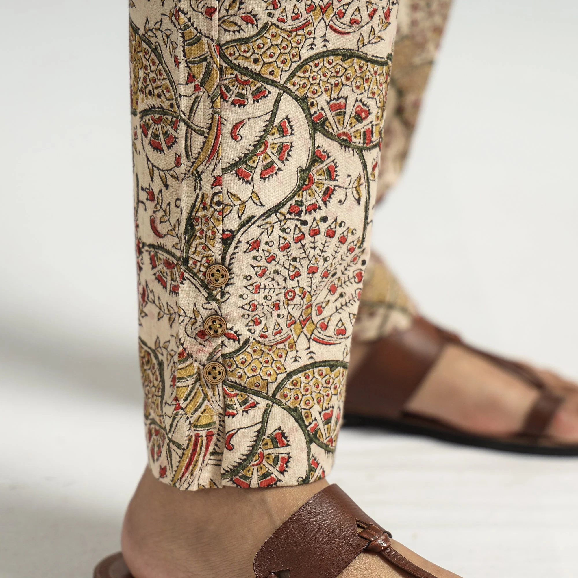 Beige - Kalamkari Block Printed Cotton Elasticated Pant - Image 5