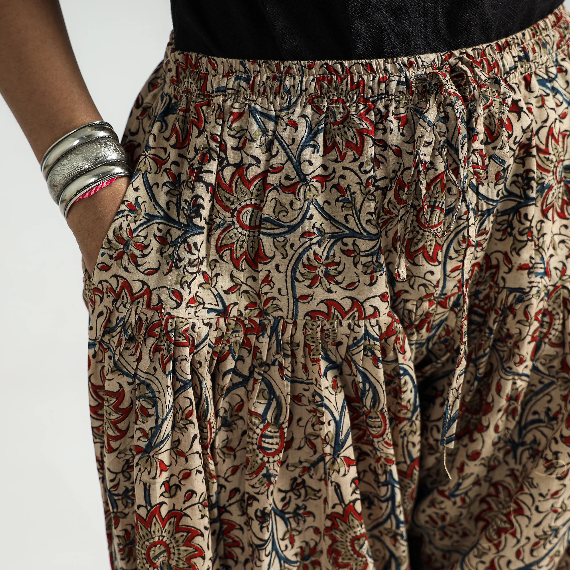 Beige - Kalamkari Block Printed Cotton Elasticated Salwar - Image 5