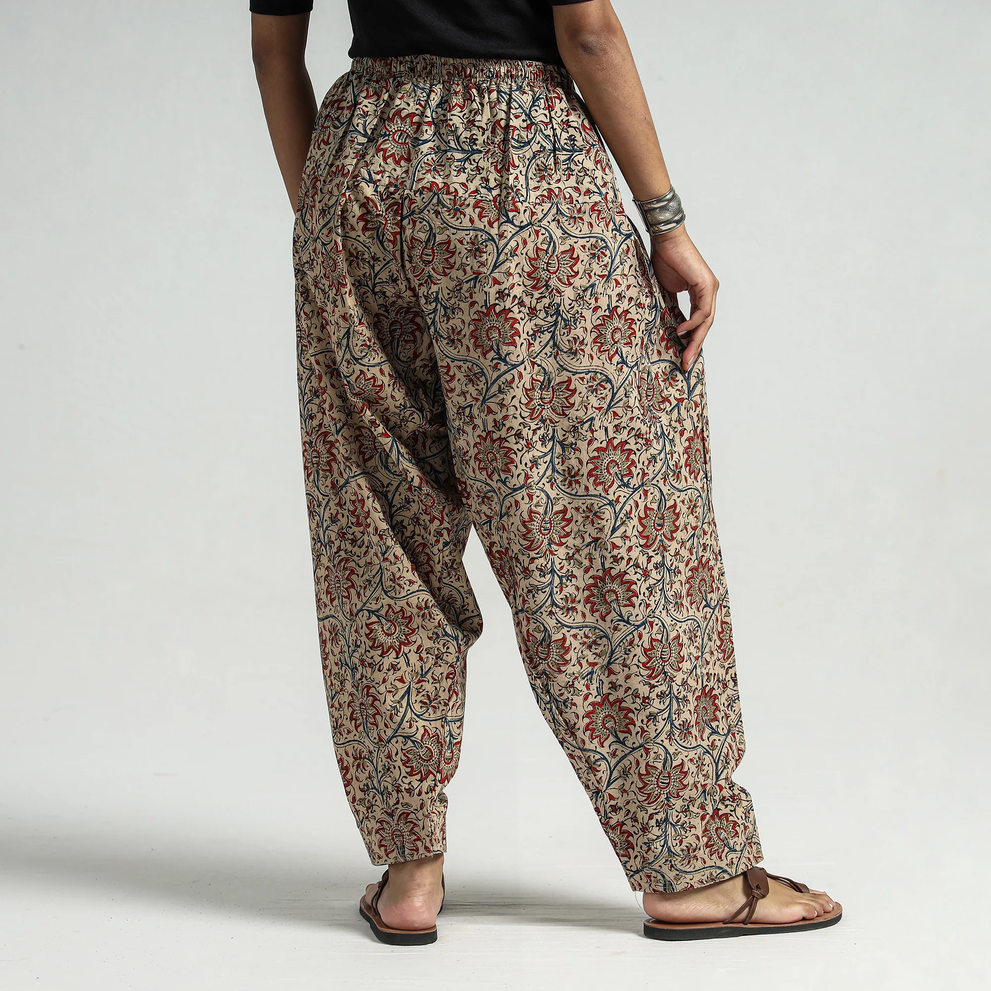 Beige - Kalamkari Block Printed Cotton Elasticated Salwar - Image 6