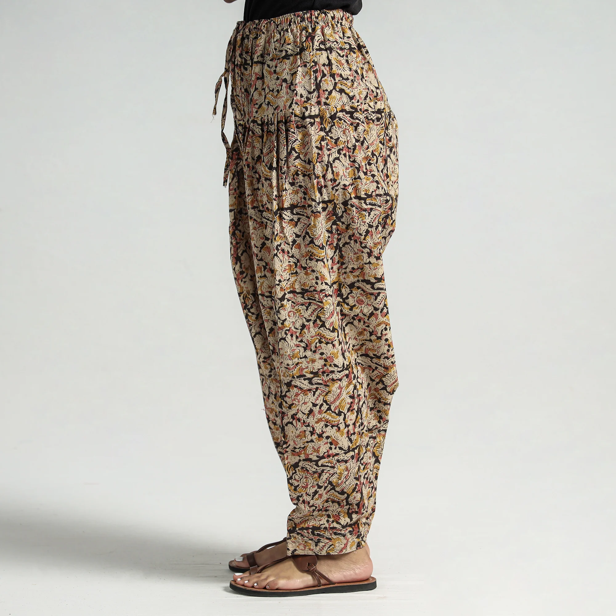 Brown - Kalamkari Block Printed Cotton Elasticated Salwar - Image 3