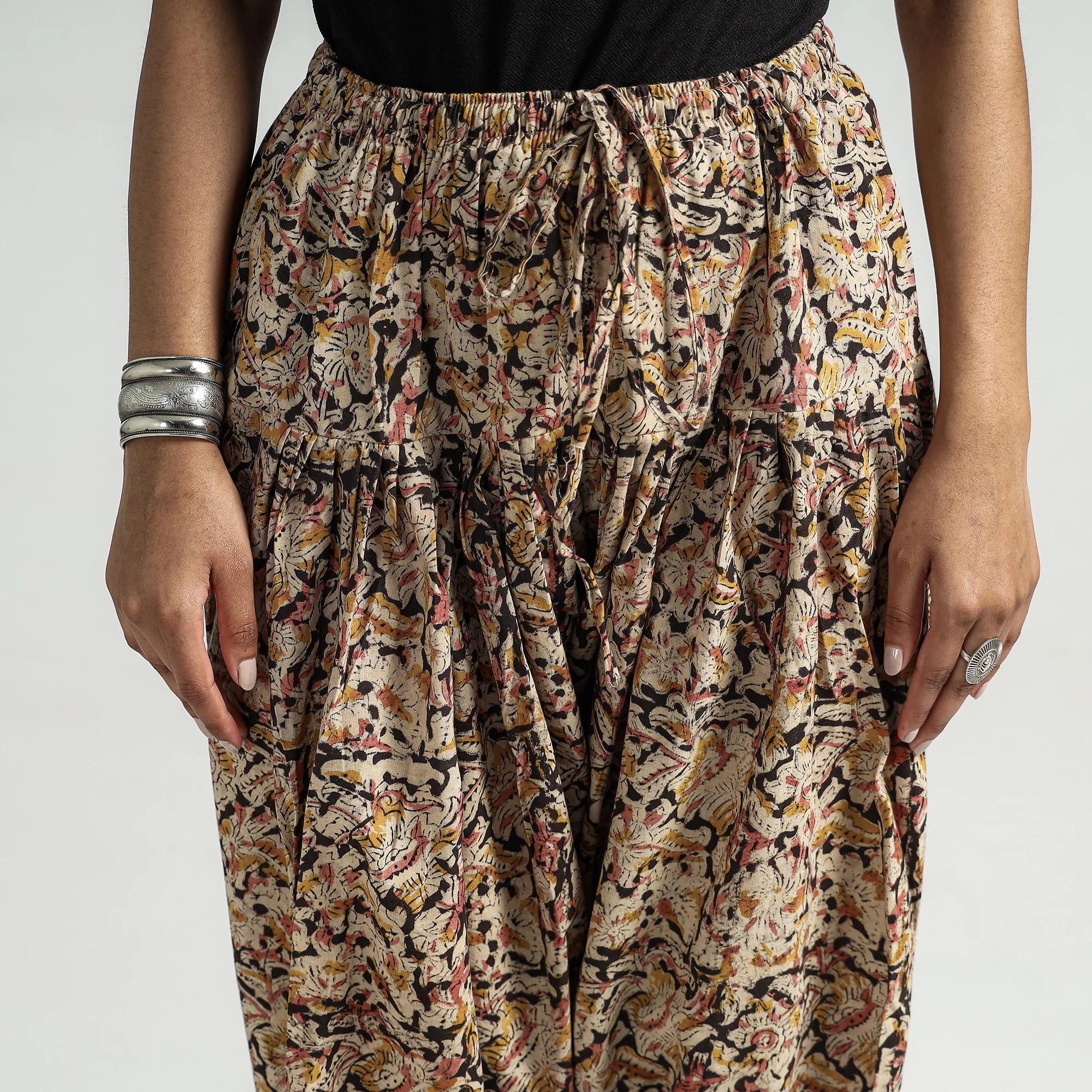 Brown - Kalamkari Block Printed Cotton Elasticated Salwar - Image 4