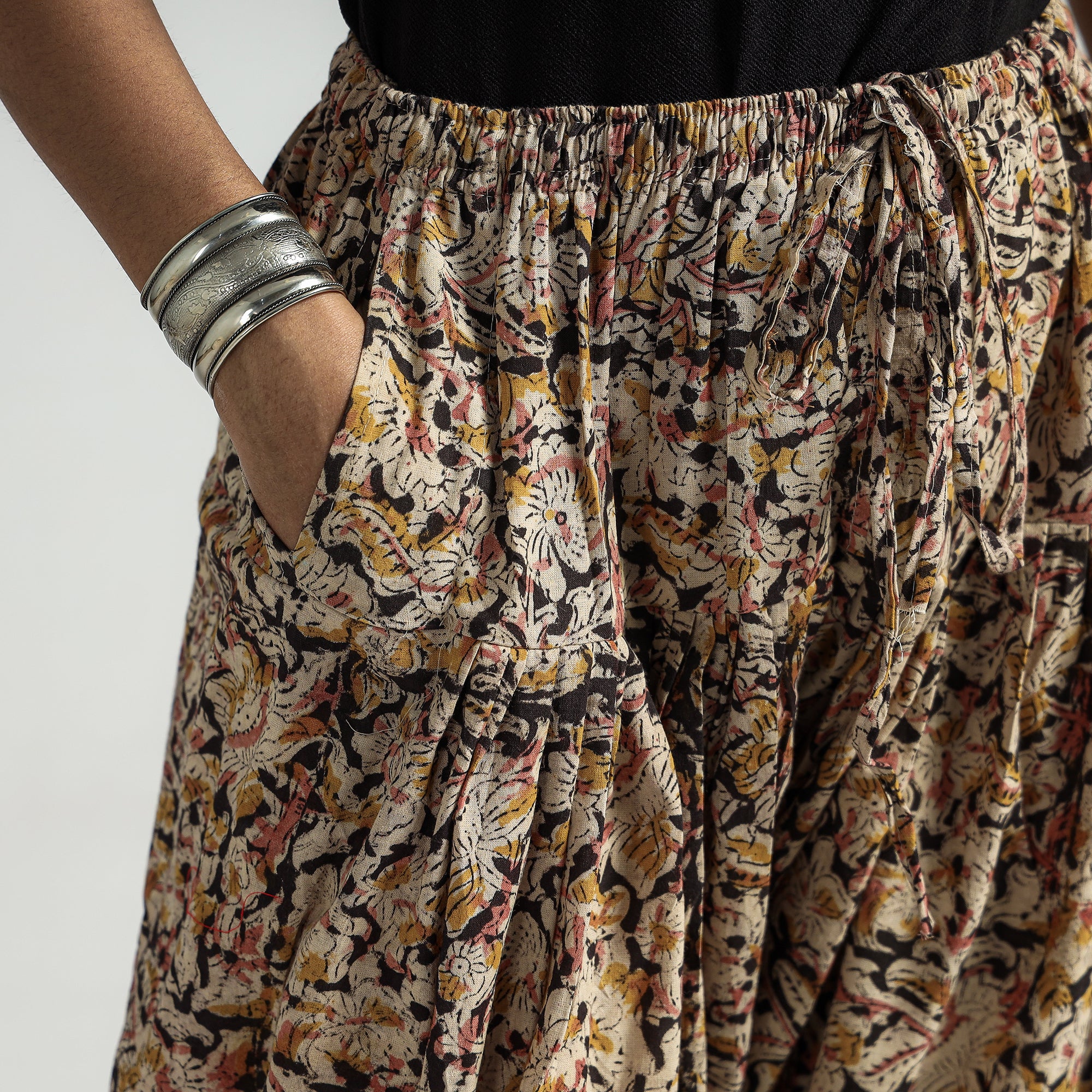 Brown - Kalamkari Block Printed Cotton Elasticated Salwar - Image 5