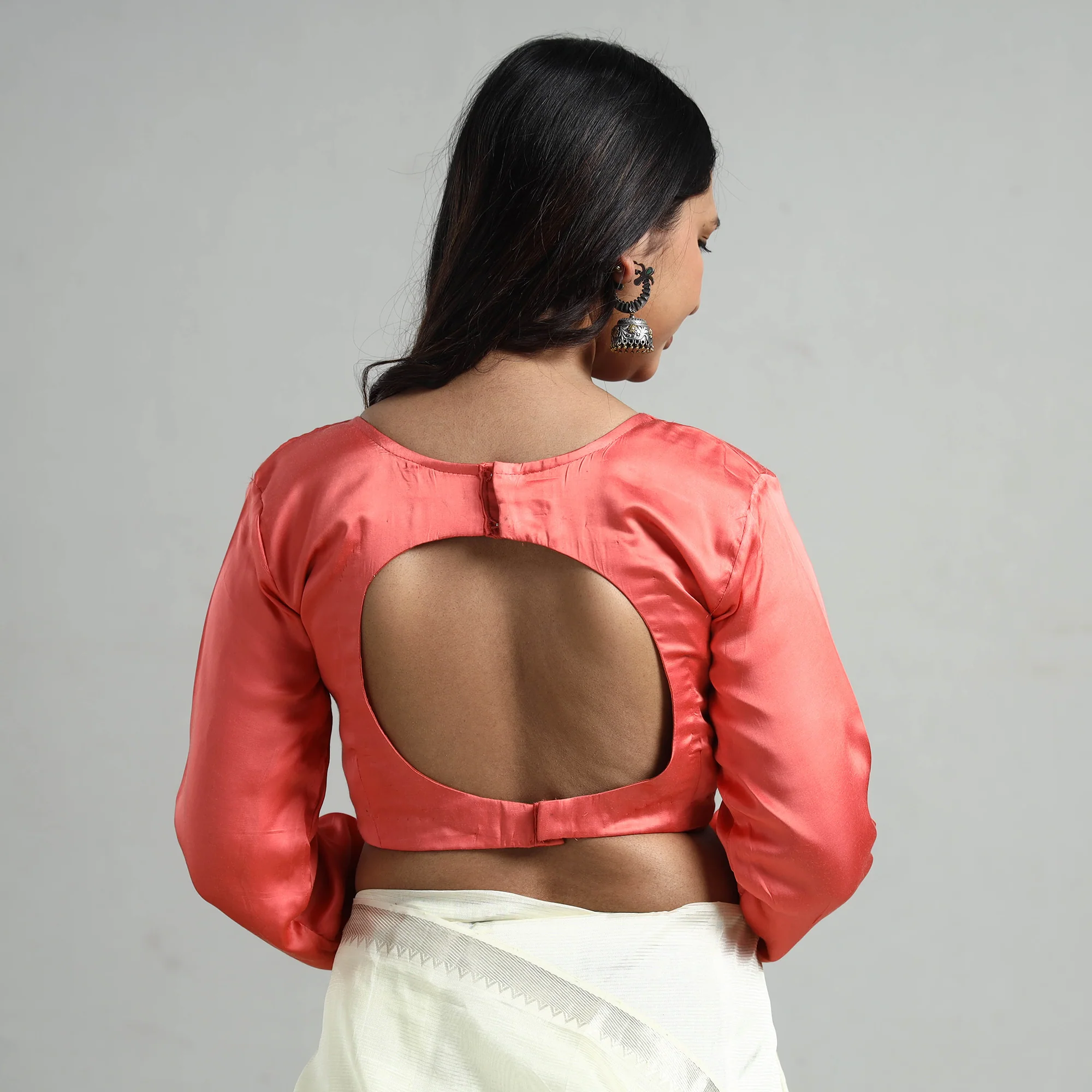 Light Red - Modal Silk Plain Stitched Blouse - Image 6