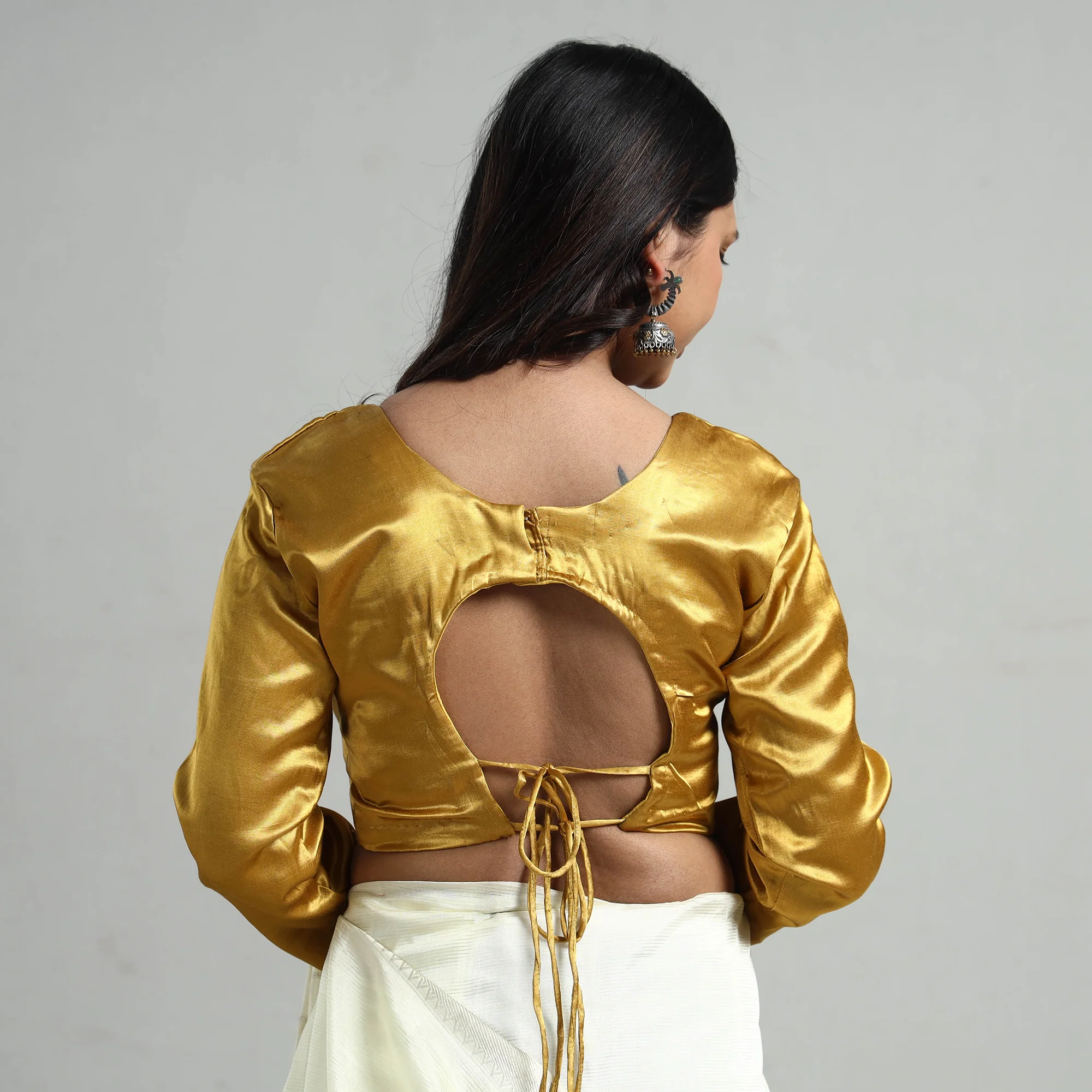 Yellow - Mashru Silk Plain Stitched Blouse - Image 6