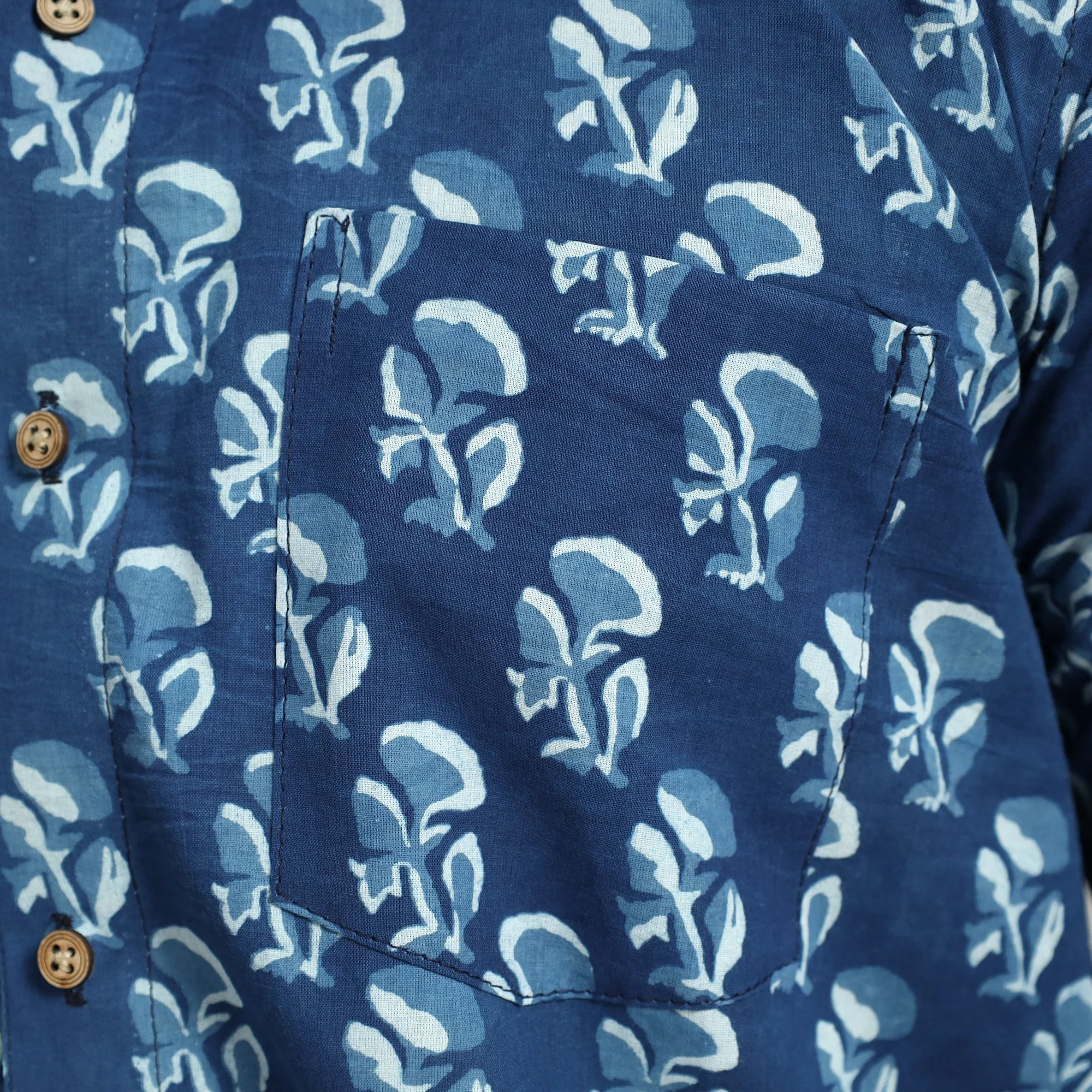 Blue - Indigo Hand Block Printed Cotton Men Half Sleeve Shirt - Image 6