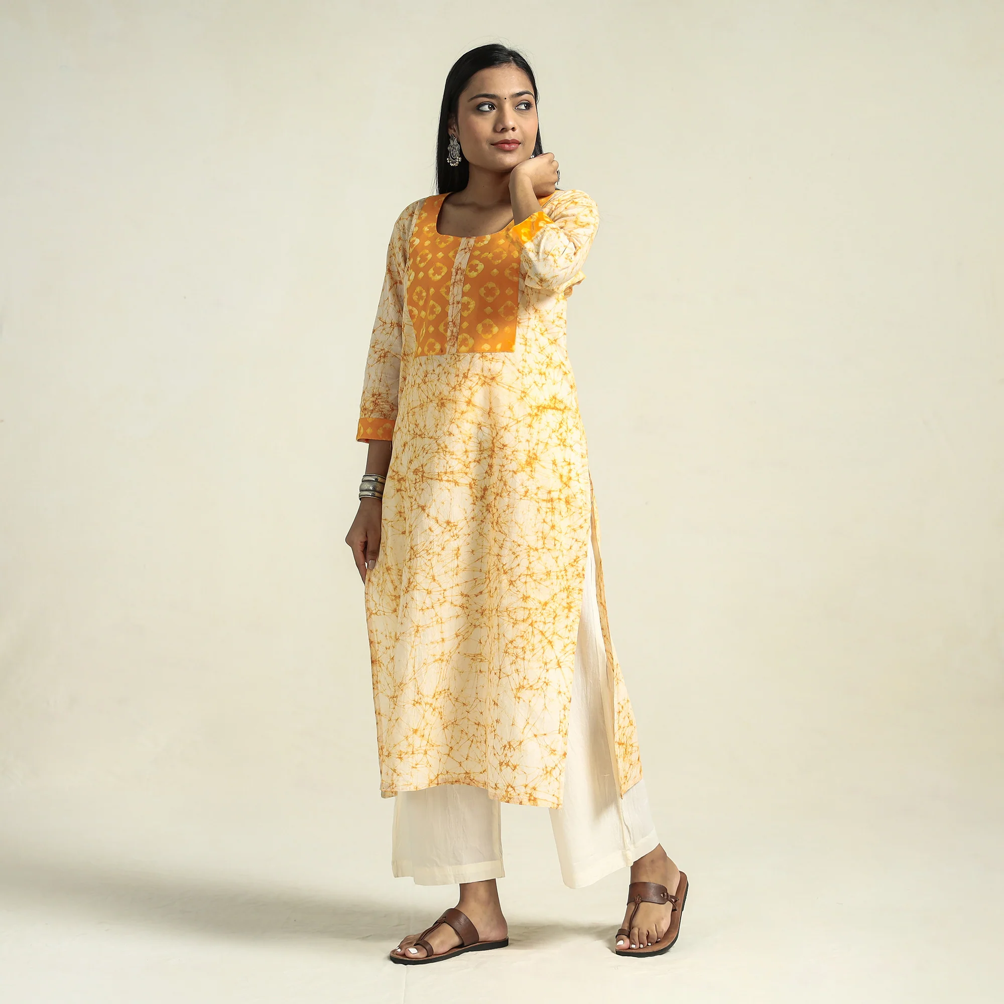 Yellow - Kutch Batik Printed Cotton Straight Kurta