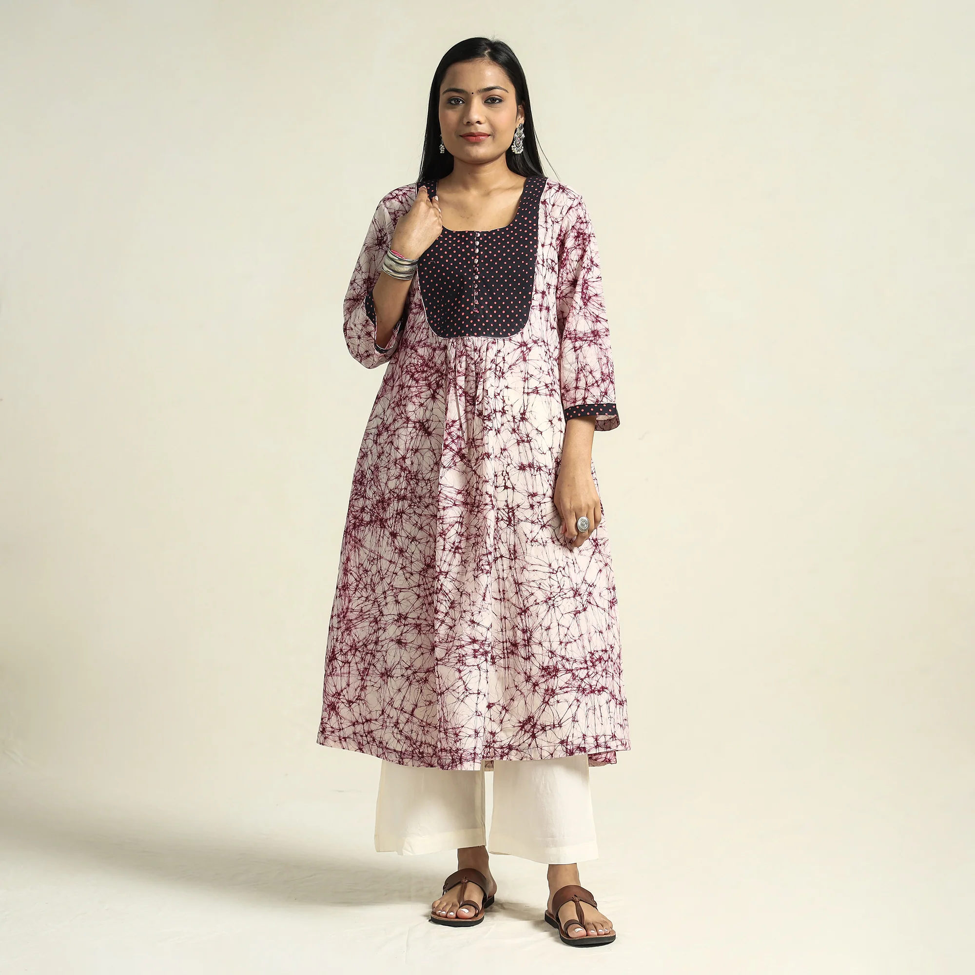 Purple - Kutch Batik Printed Cotton A-Line Kurta - Image 2