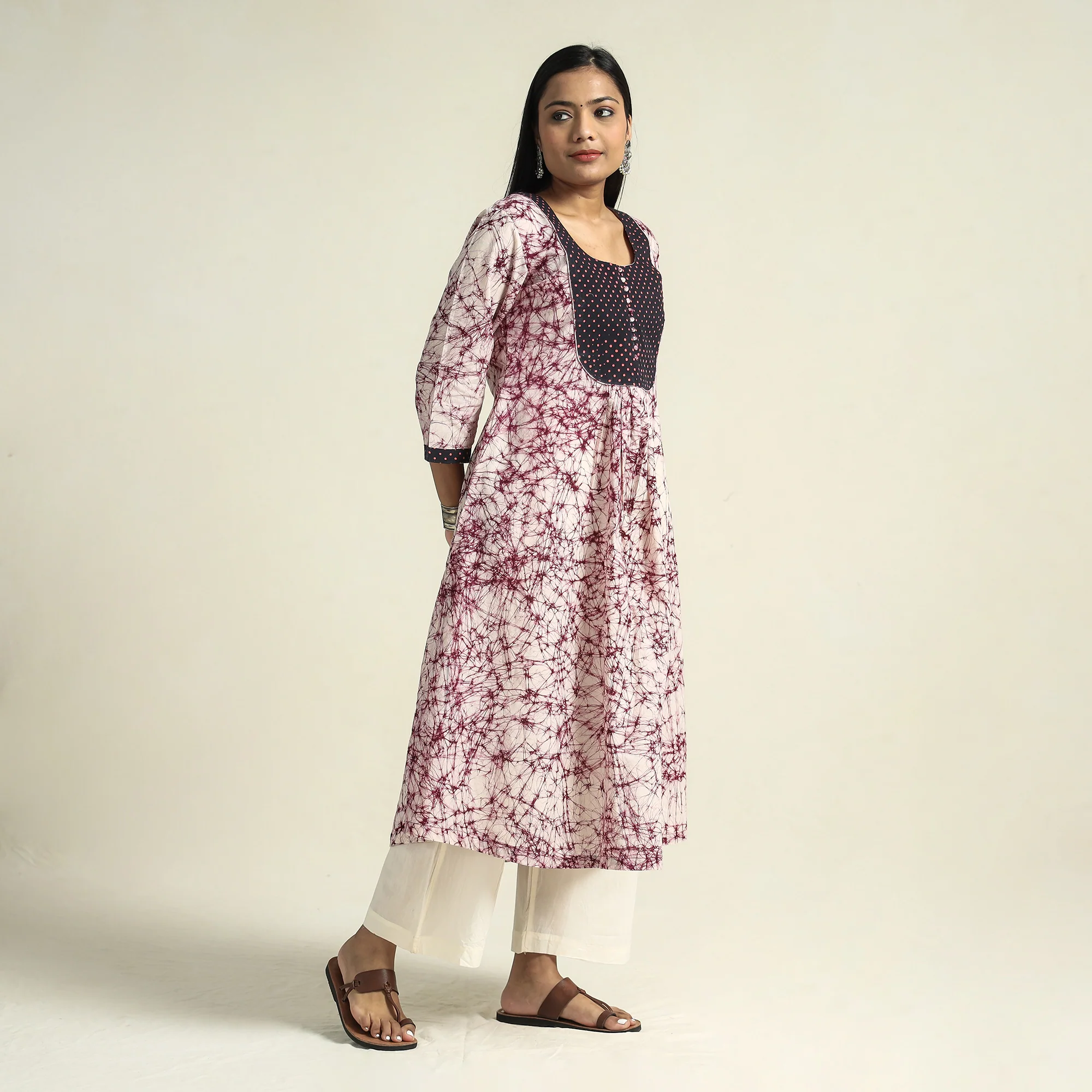 Purple - Kutch Batik Printed Cotton A-Line Kurta - Image 3