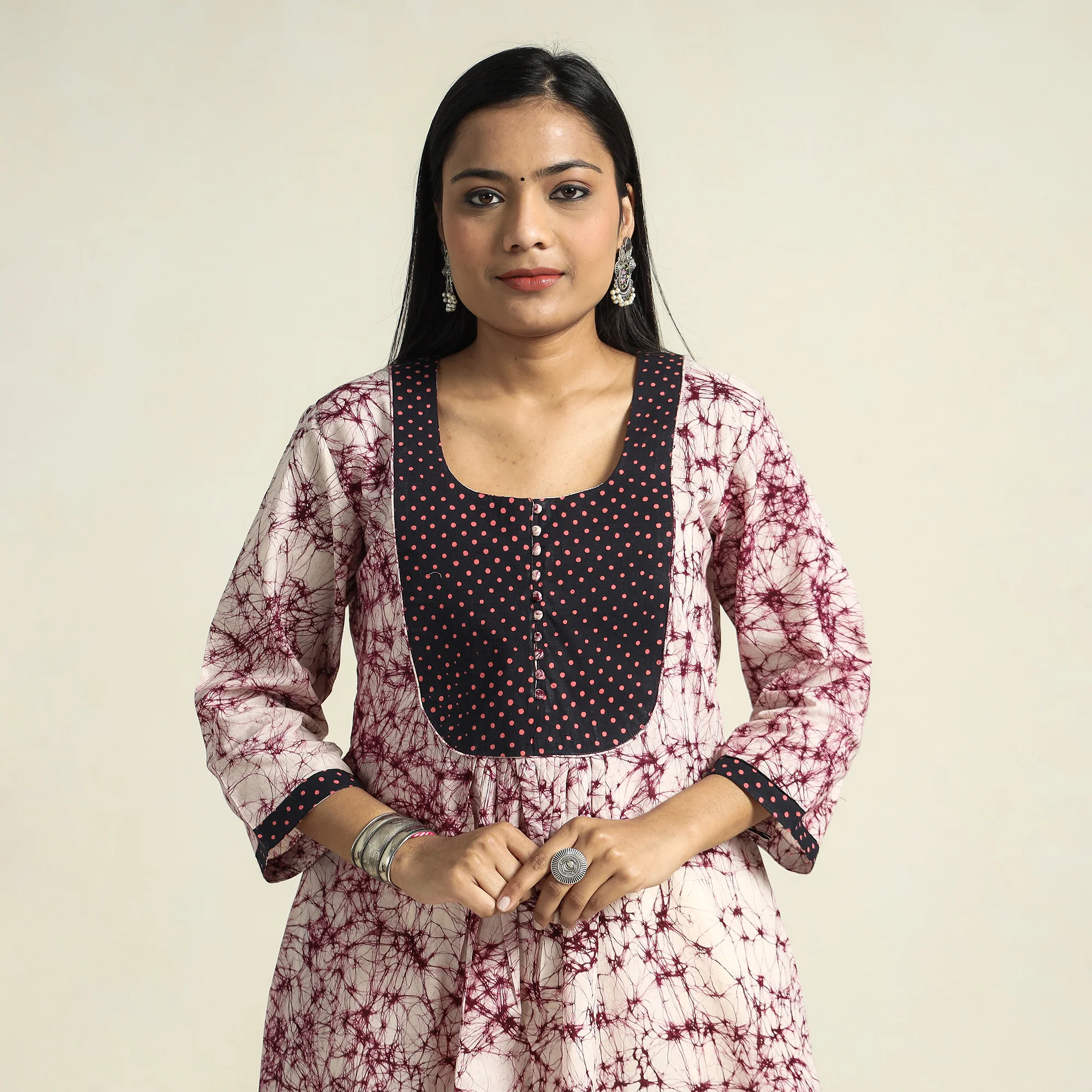 Purple - Kutch Batik Printed Cotton A-Line Kurta - Image 4