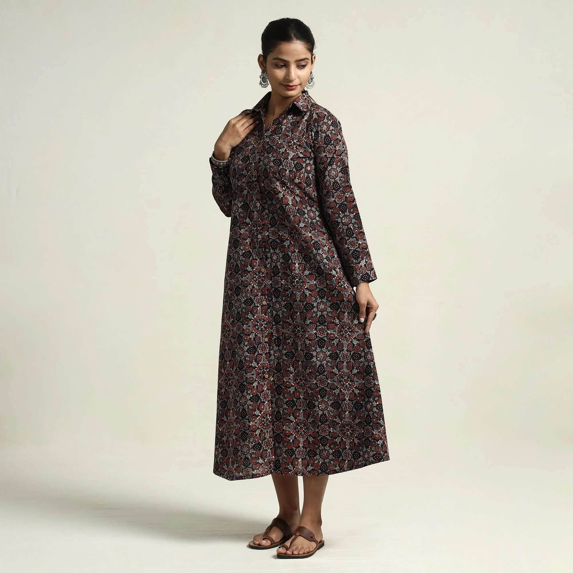 Black - Ajrakh Hand Block Printed Cotton Dress - Image 2