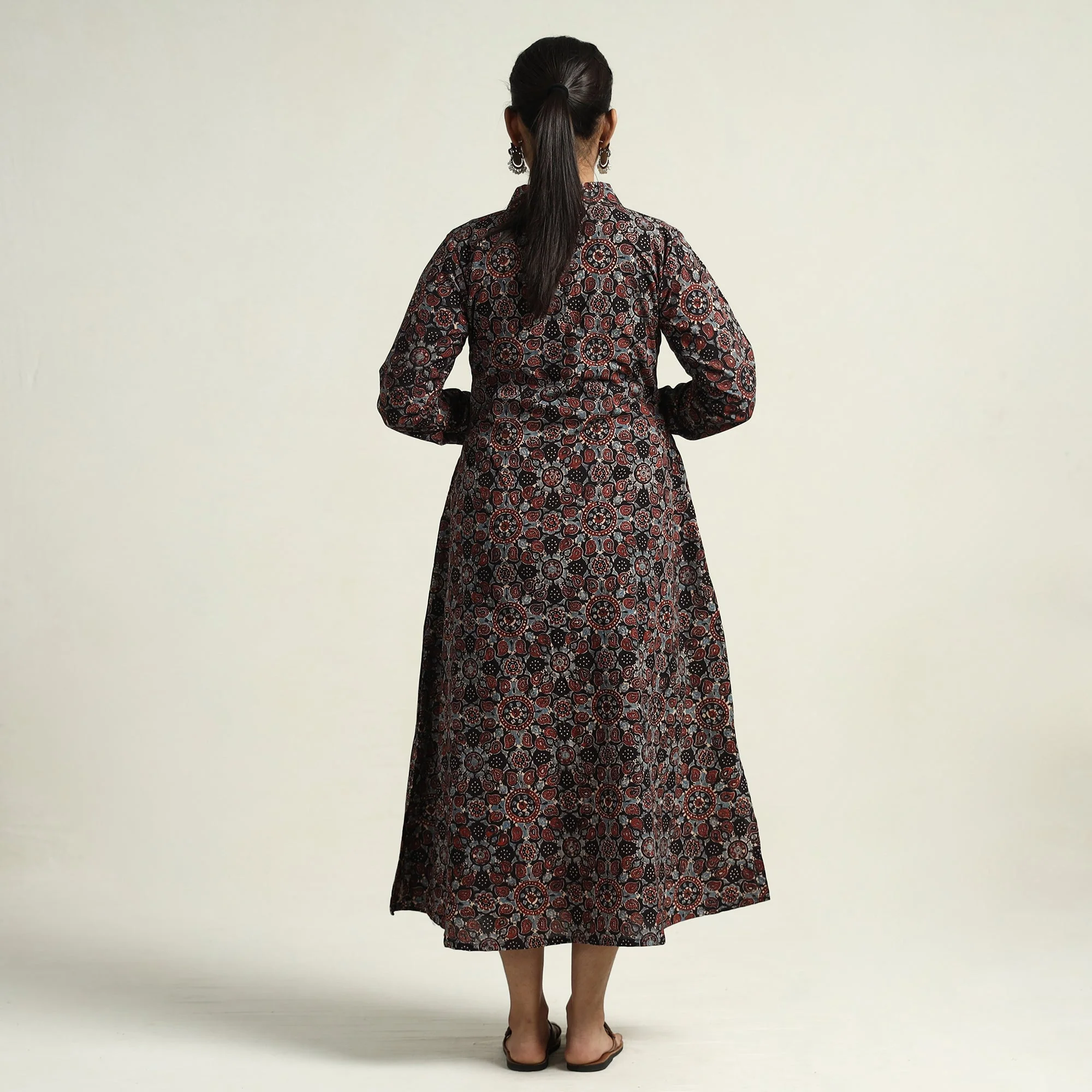 Black - Ajrakh Hand Block Printed Cotton Dress - Image 8