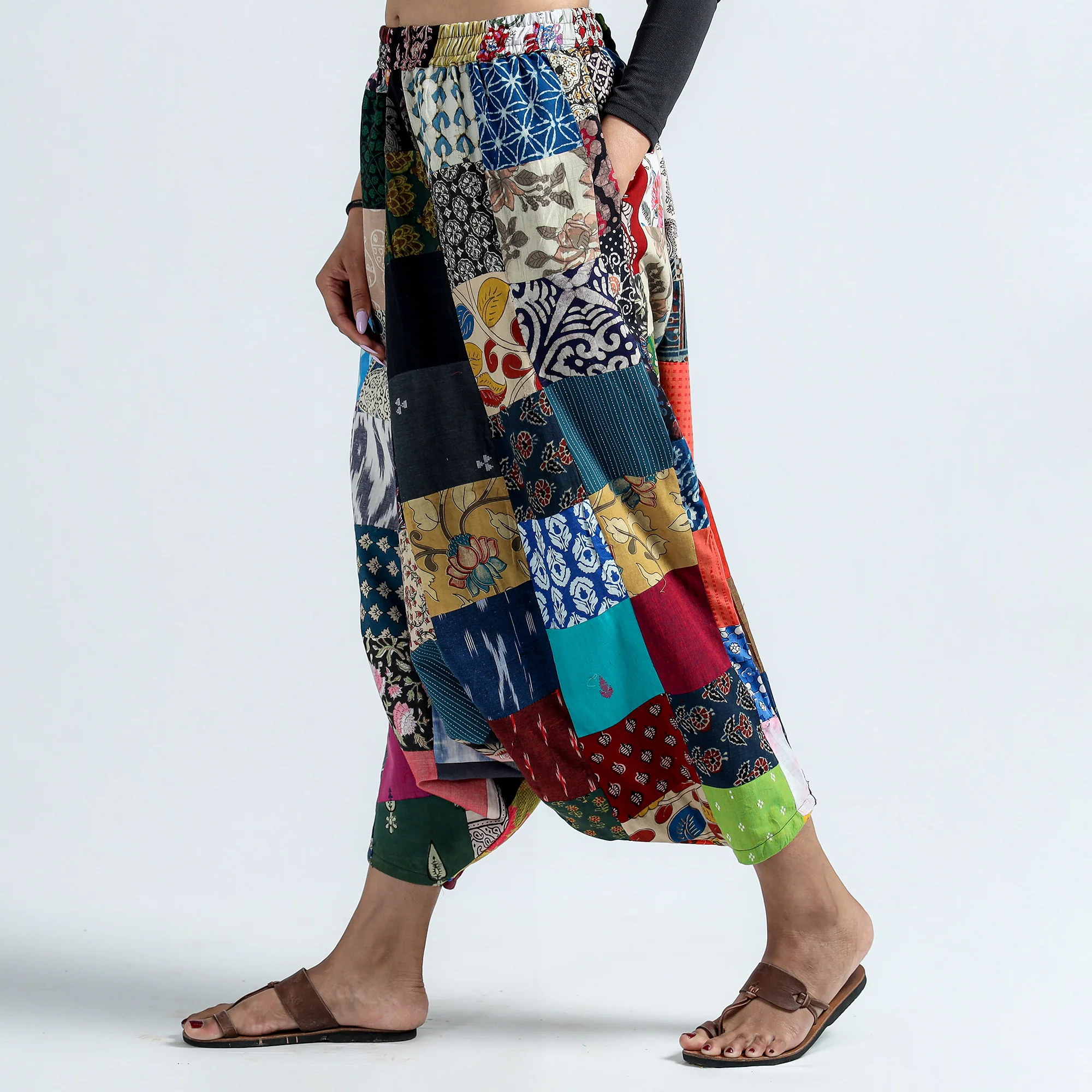 Multicolor - Block Printed Handmade Patchwork Cotton Harem Pant