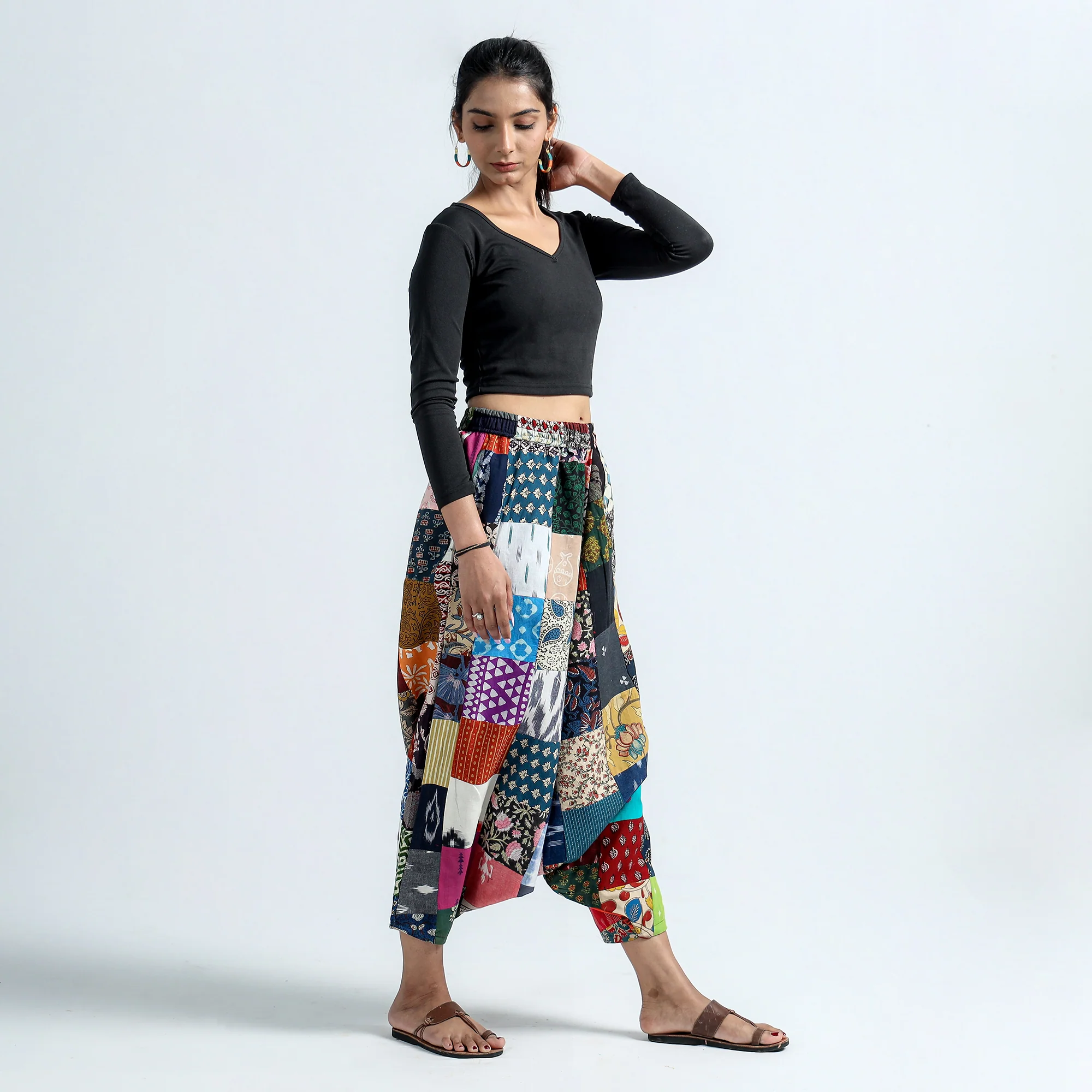Multicolor - Block Printed Handmade Patchwork Cotton Harem Pant - Image 4