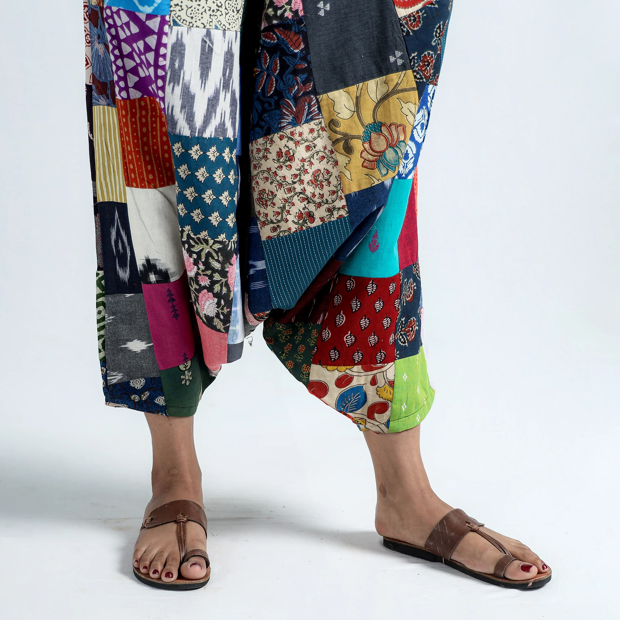 Multicolor - Block Printed Handmade Patchwork Cotton Harem Pant - Image 6