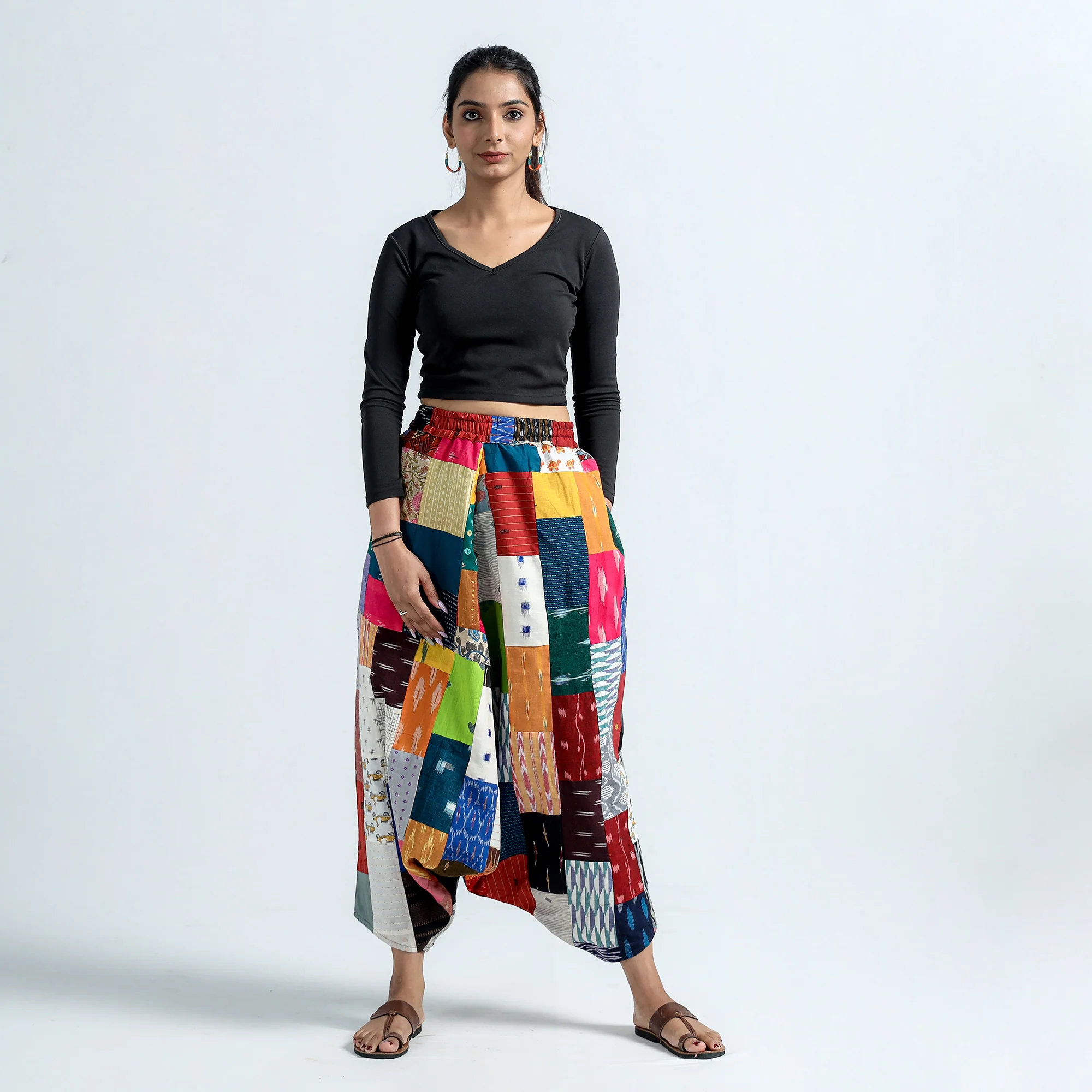 Multicolor - Block Printed Handmade Patchwork Cotton Harem Pant - Image 2