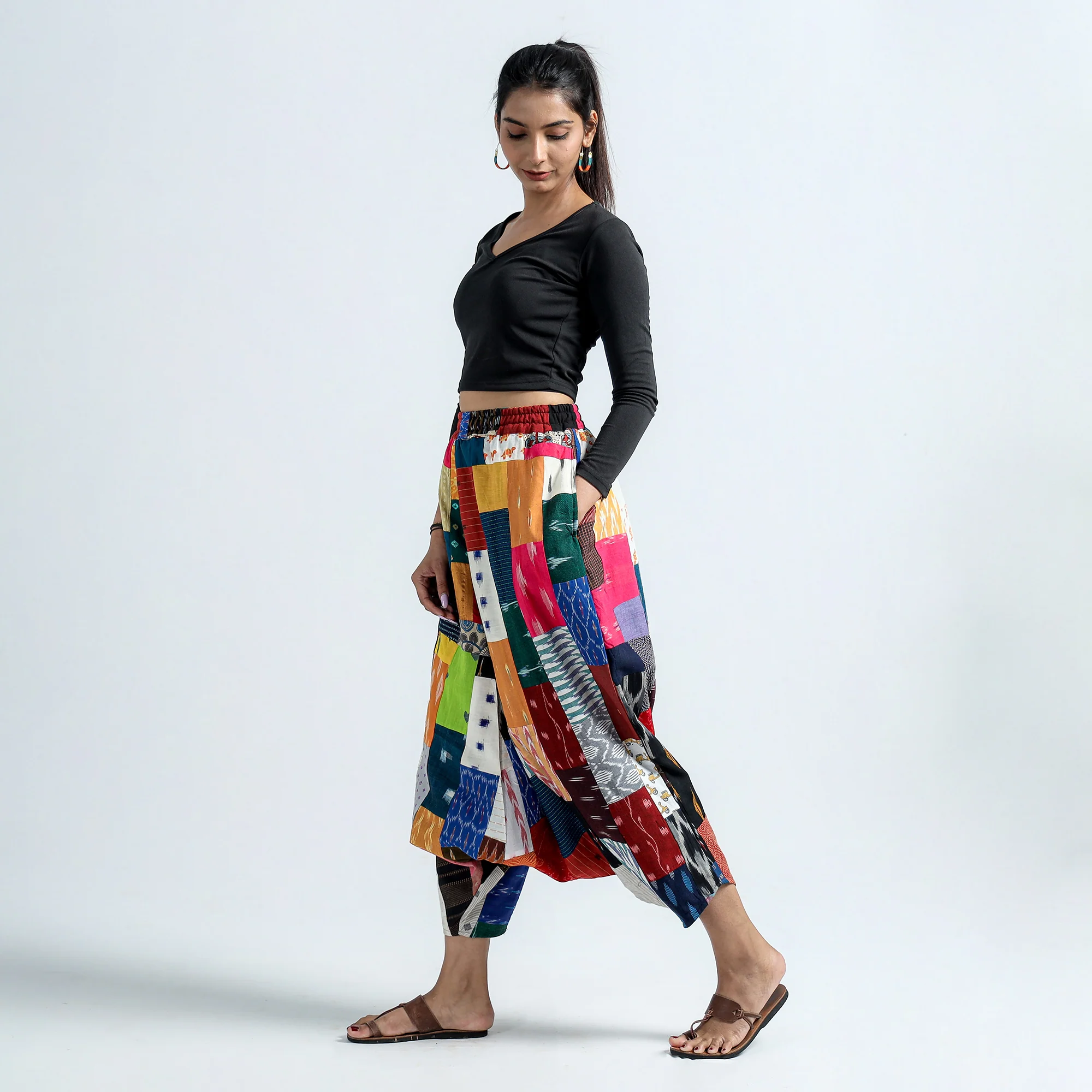 Multicolor - Block Printed Handmade Patchwork Cotton Harem Pant - Image 3