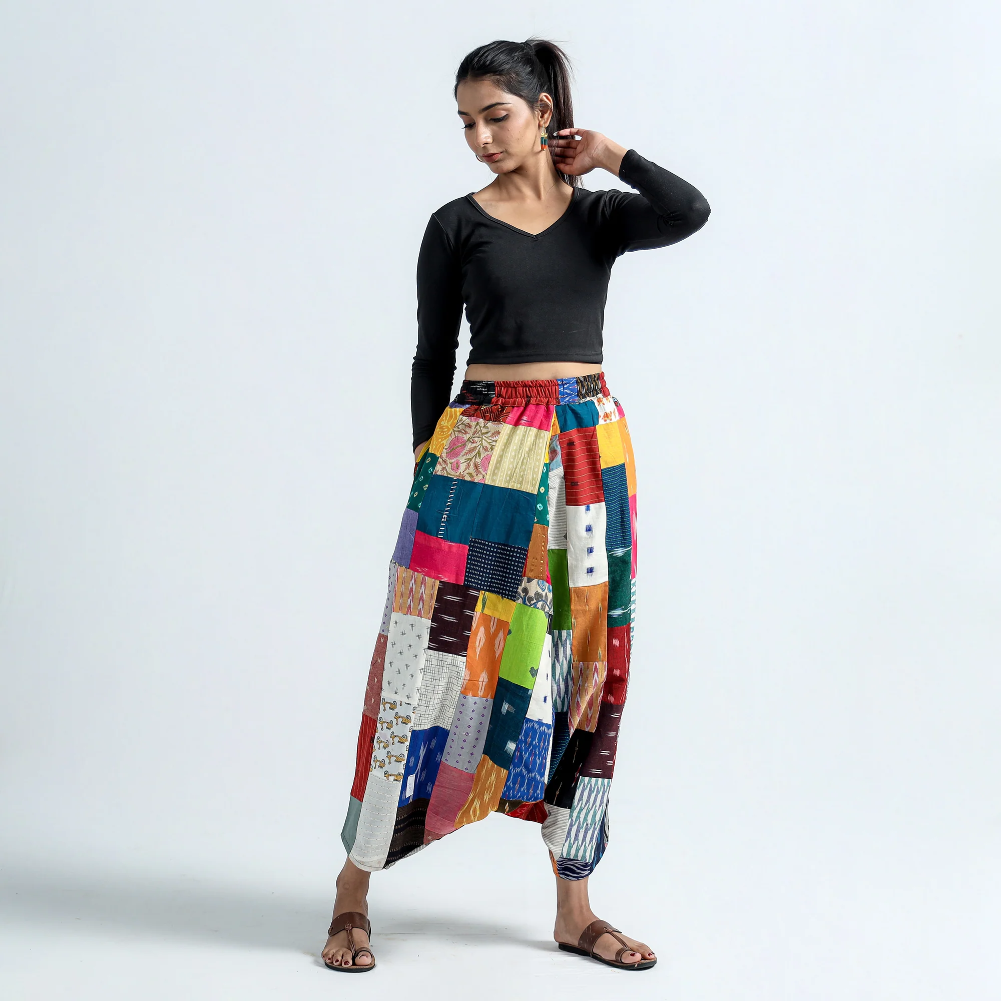 Multicolor - Block Printed Handmade Patchwork Cotton Harem Pant - Image 4