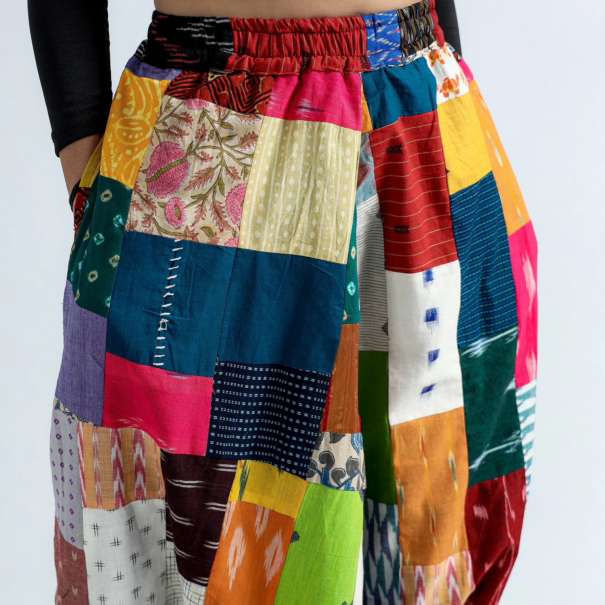 Multicolor - Block Printed Handmade Patchwork Cotton Harem Pant - Image 5