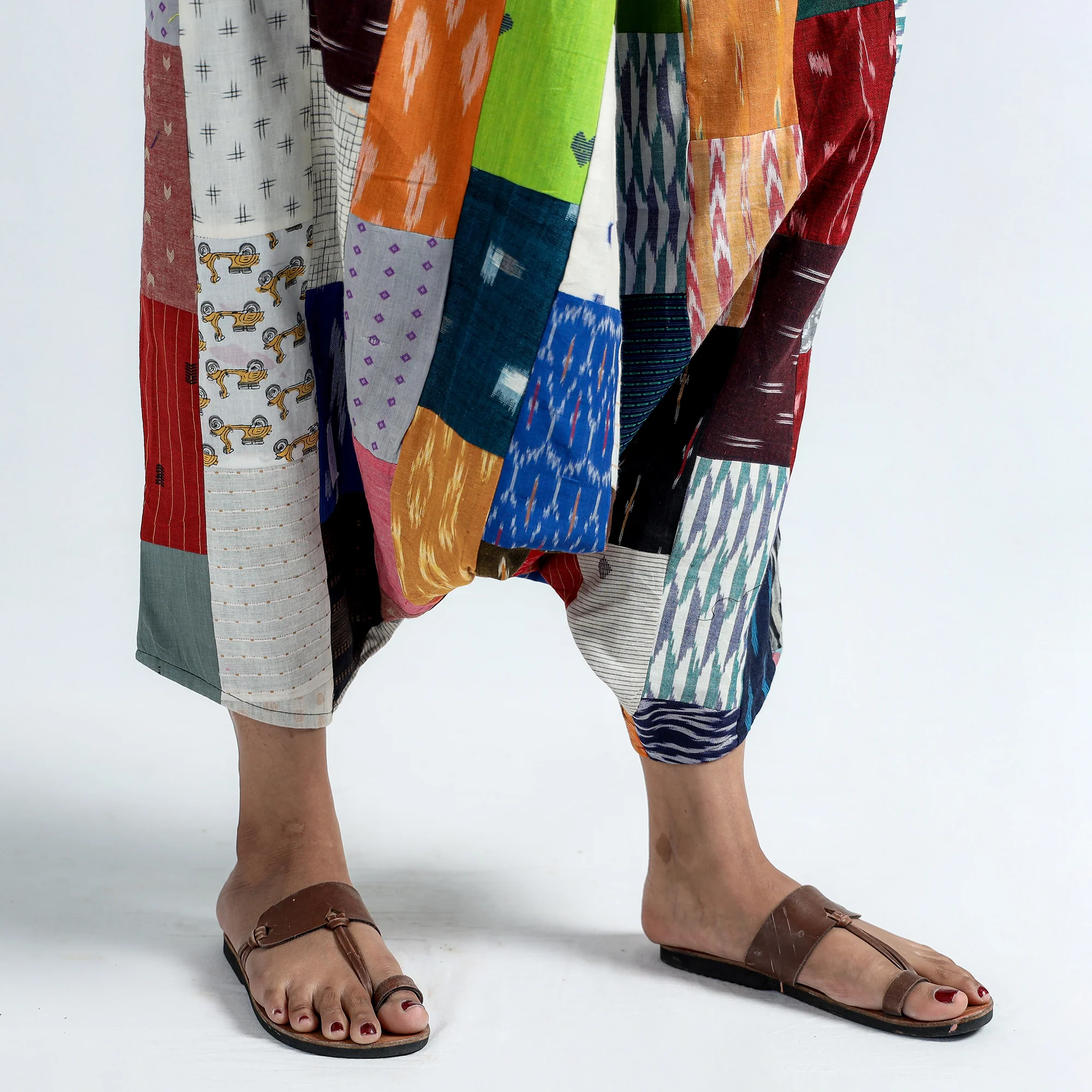 Multicolor - Block Printed Handmade Patchwork Cotton Harem Pant - Image 6