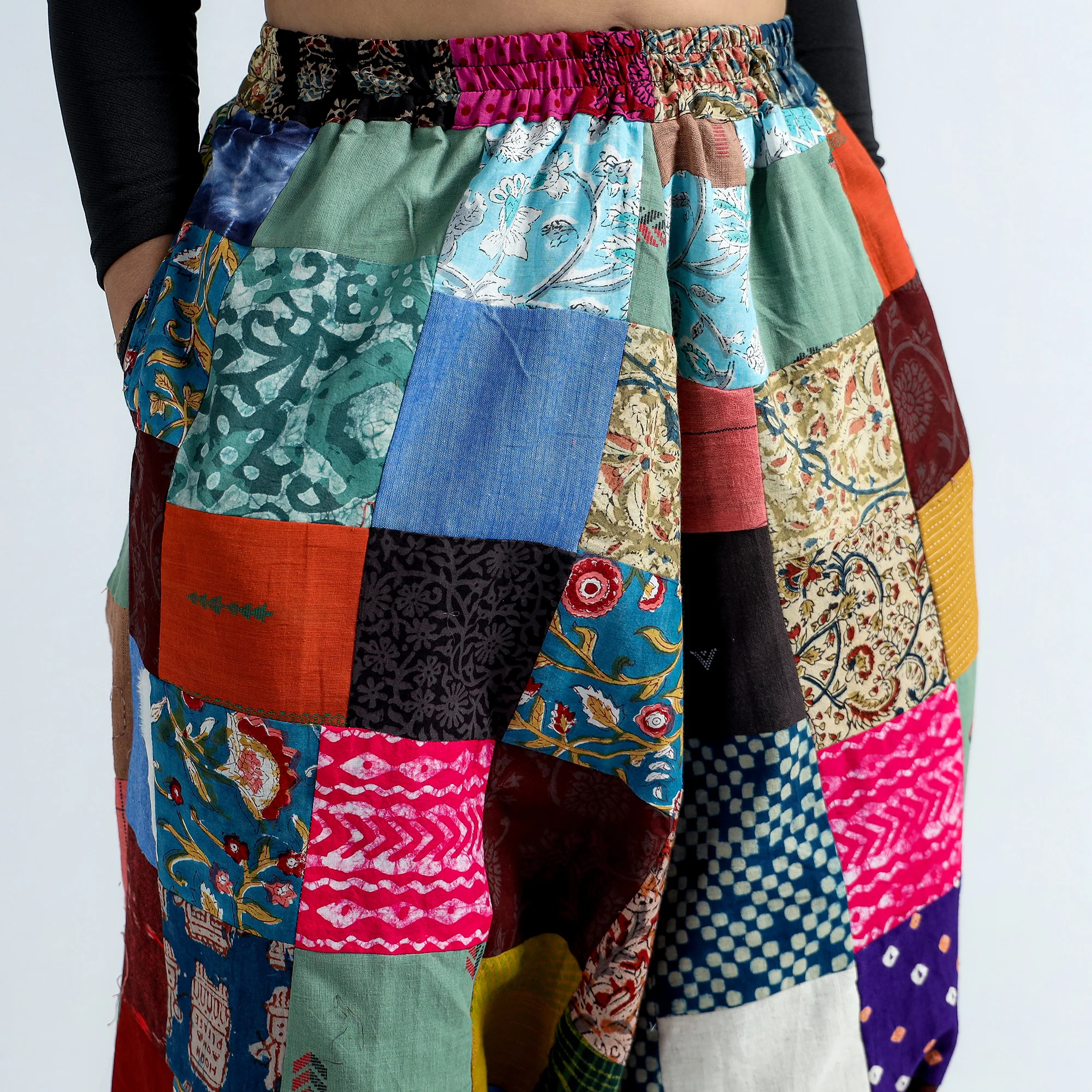 Multicolor - Block Printed Handmade Patchwork Cotton Harem Pant - Image 5