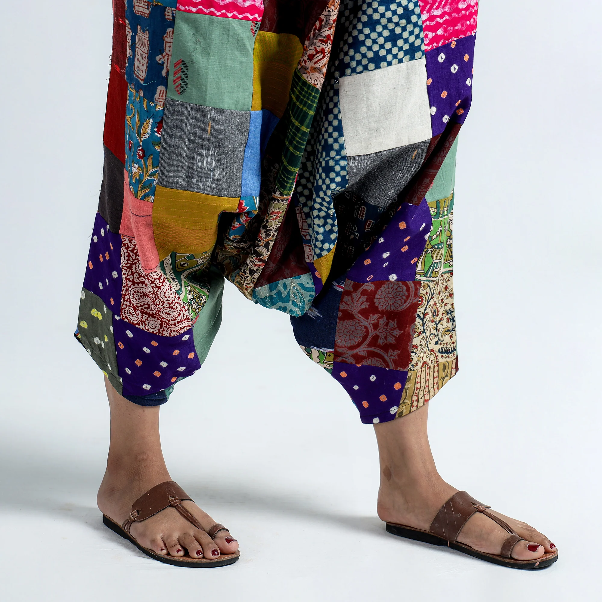 Multicolor - Block Printed Handmade Patchwork Cotton Harem Pant - Image 6
