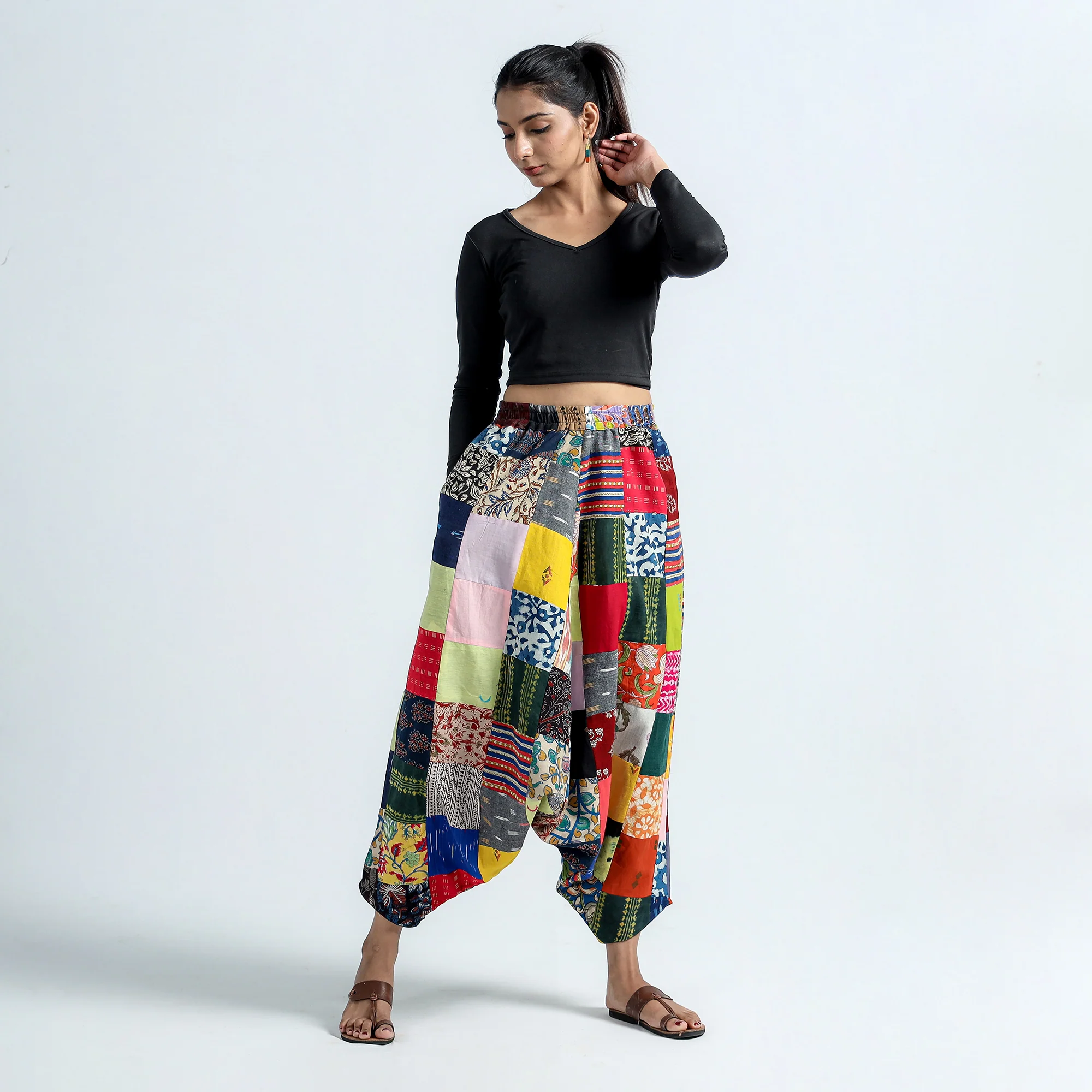 Multicolor - Block Printed Handmade Patchwork Cotton Harem Pant - Image 4