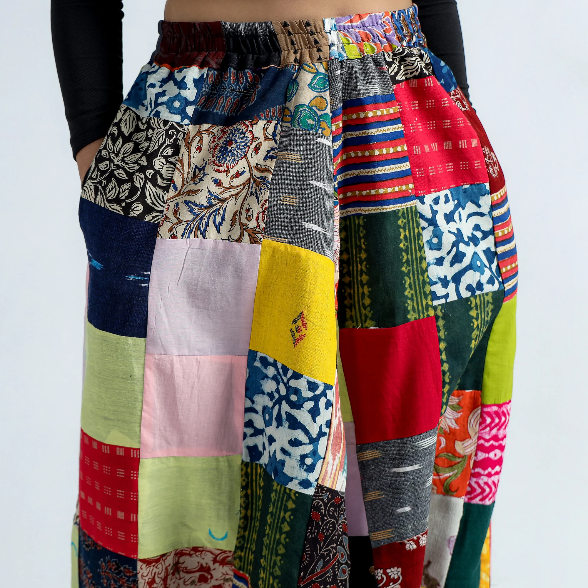 Multicolor - Block Printed Handmade Patchwork Cotton Harem Pant - Image 5